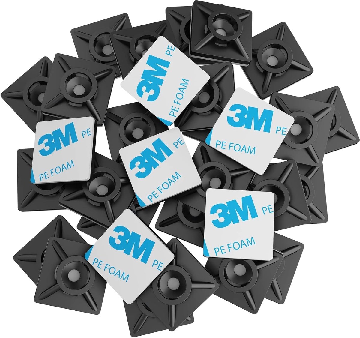 SnelShoppen - Kabelbevestigingen Zwart 19mm x 19mm - Zelfklevende Kabelbinders voor Kabelbeheer - 100 Stuks voor Thuis, Kantoor, Tuin en Meer