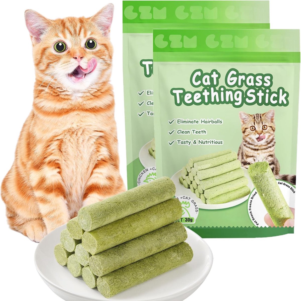 SnelShoppen - Kattengras Sticks voor Katten - 12 Stuks - Natuurlijke Tandheelkundige Kauwsticks - Molaire Staaf voor Oral Care - Kattenkruid Speelgoed