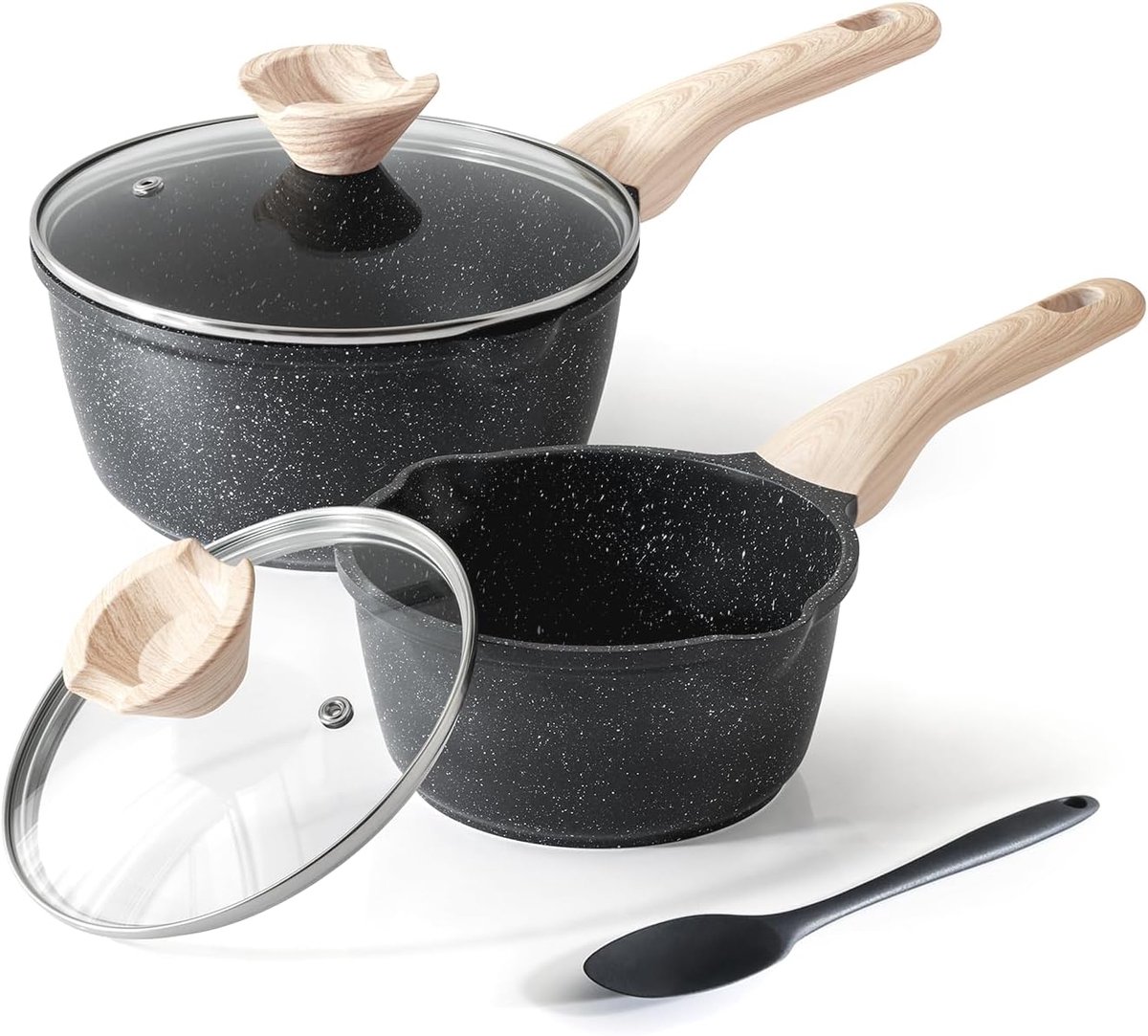SnelShoppen - Steelpannenset met deksel 16 cm + 20 cm - Anti-aanbak kookpannen met schenktuit - Inductiegeschikt - Granietcoating - PFOA/PFOS-vrij - Z