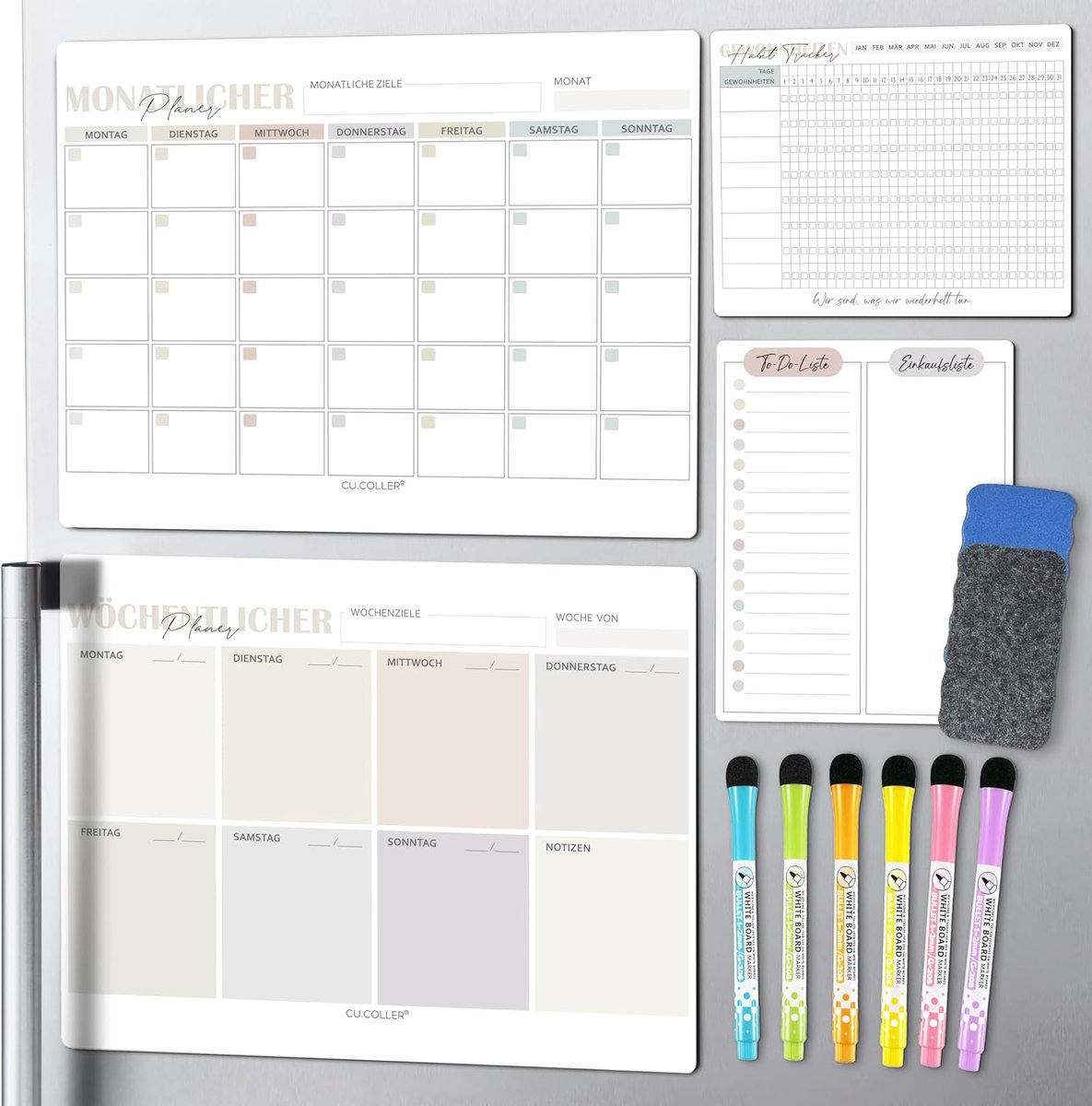 SnelShoppen - 4 Stk. Magnetische Weekplanners Afwasbaar 2026 - Familieplanner, Maandplanner, Habit Tracker & To-Do Lijst - Huishoudplanner voor Koelka
