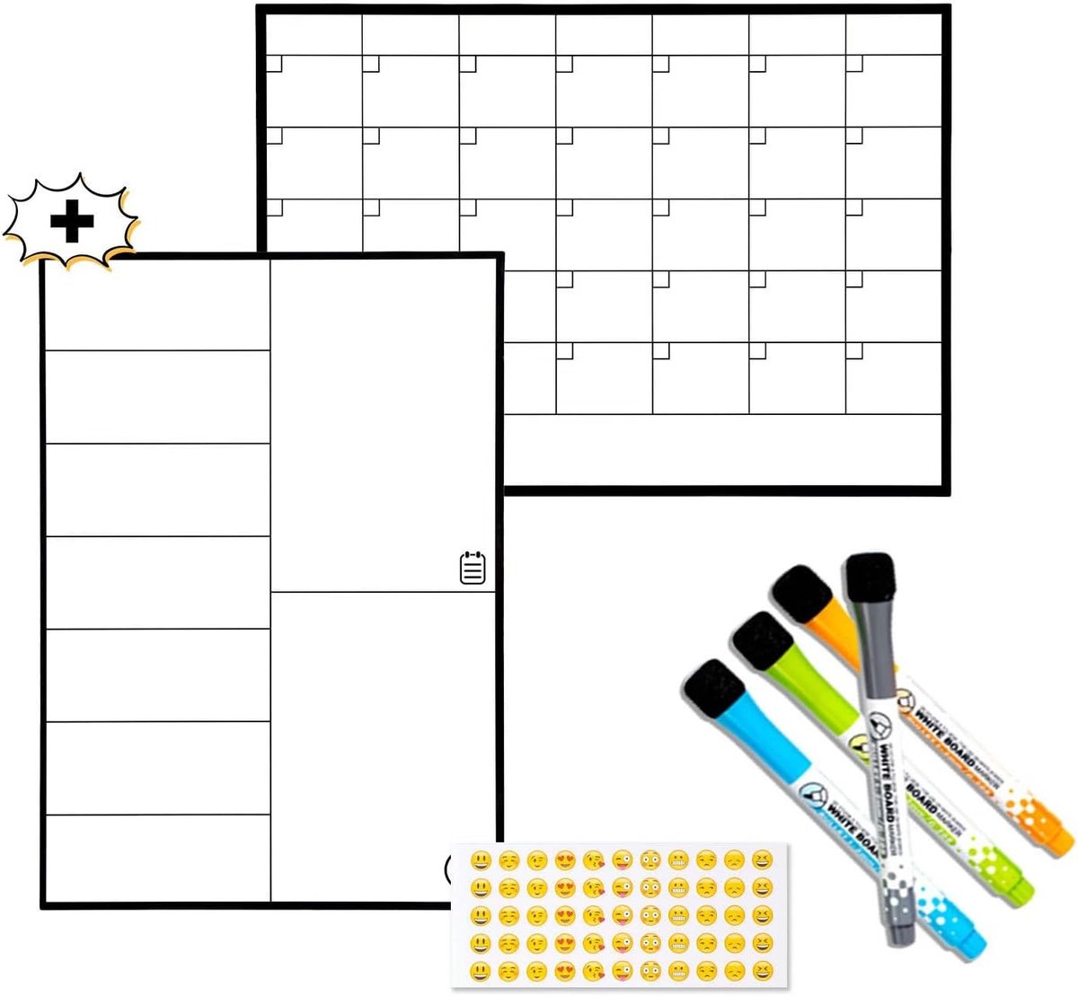 SnelShoppen - Magnetische Maandkalender A4 voor de Koelkast met Weekplanner, 4 Premium Markers & 55 Stickers - Ideaal voor Keuken Organisatie & Activi
