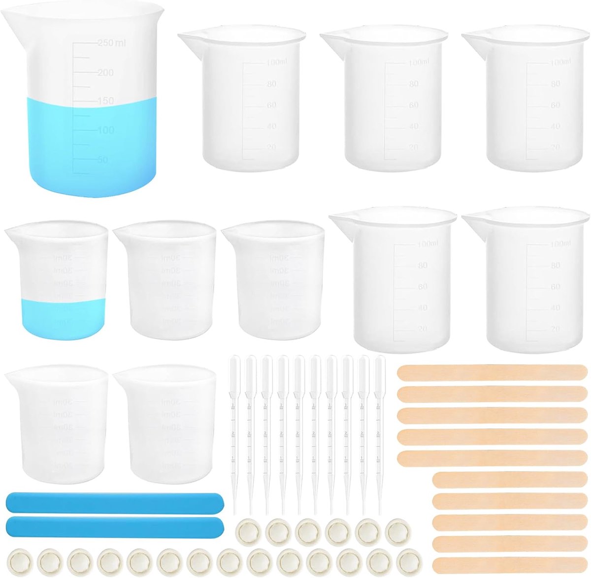 SnelShoppen - 11-delige maatbeker set van siliconen en epoxyhars, herbruikbaar, 30-250 ml, ideaal voor gietvormen, knutselen, hobbyprojecten, keuken,
