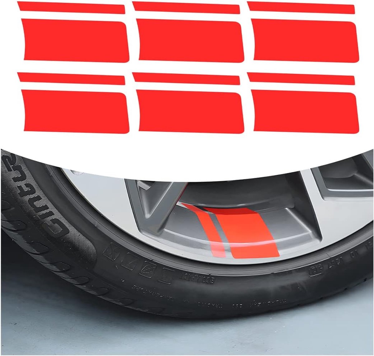 SnelShoppen - 6 Stuks Reflecterende Autostickers - Zelfklevende Auto Styling Velg Decoratie Accessoires voor Motorrijwielen - PET Materiaal - Rood - G
