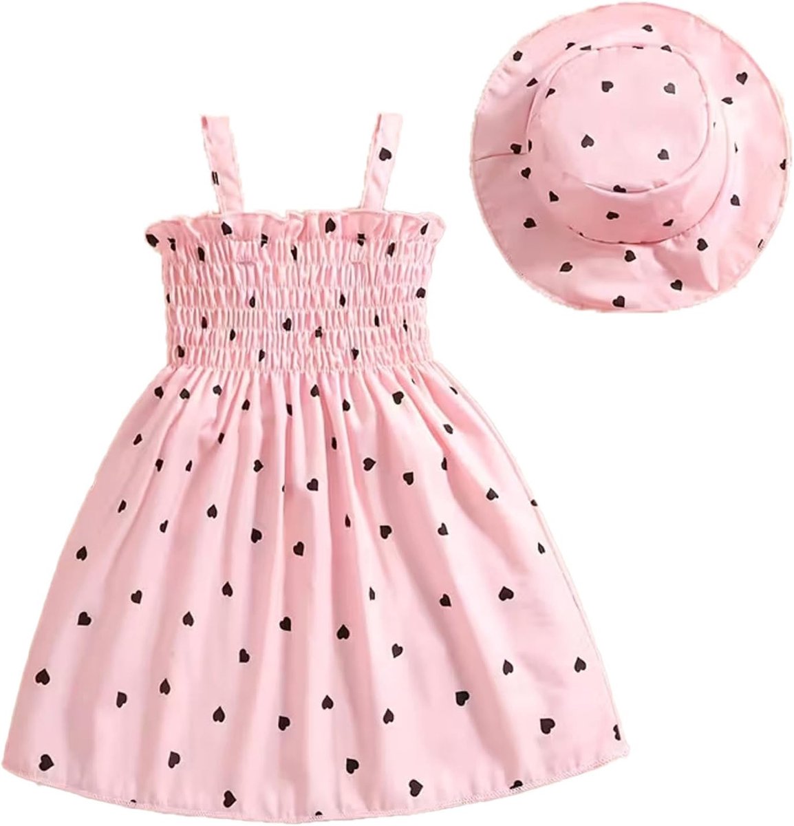 SnelShoppen - Prinsessenjurk voor Meisjes Mouwloos met Muts - 2-delige Set Bloemen - Strandjurk voor Lente en Zomer - Feestkleding voor Kinderen