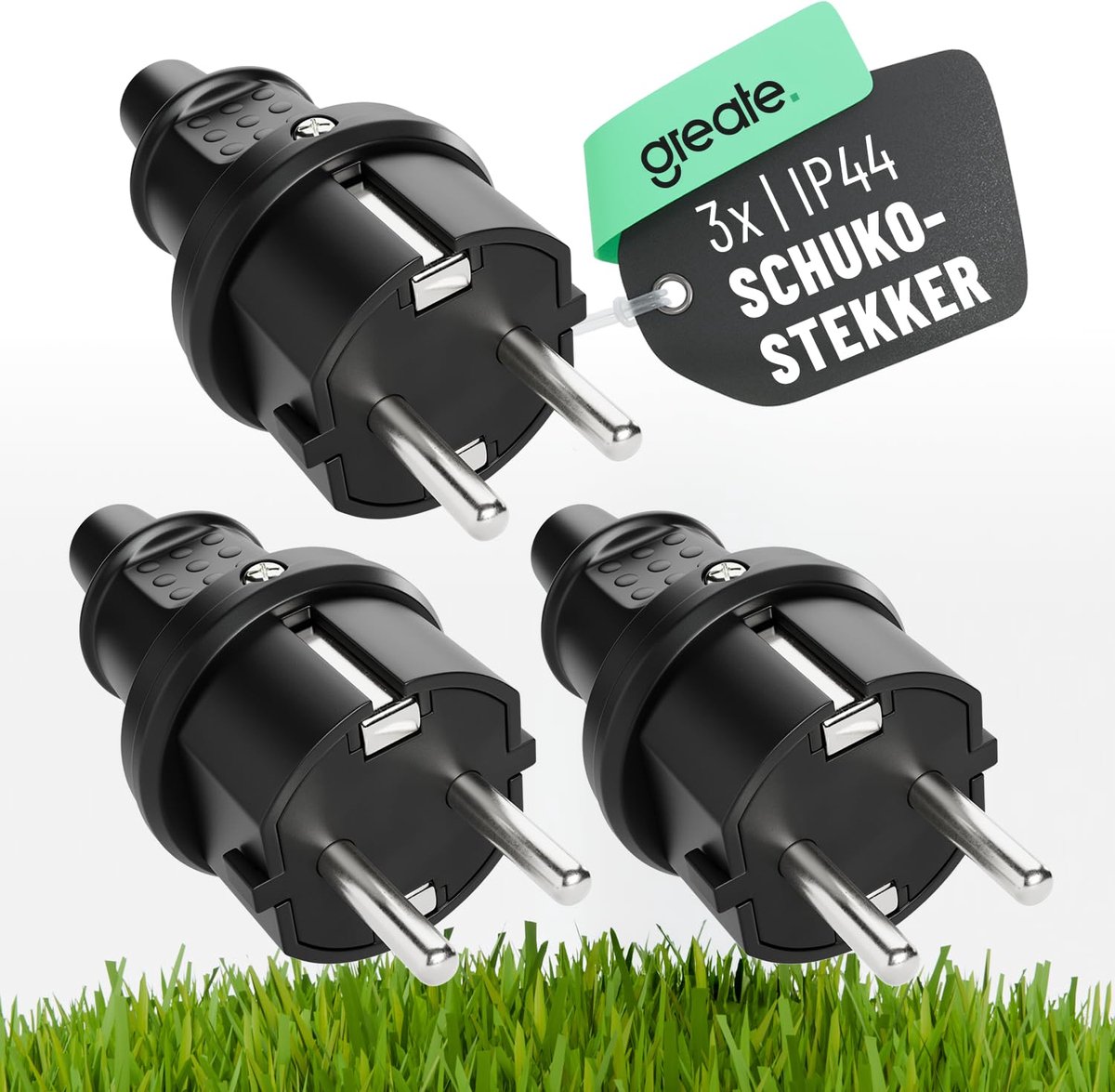 SnelShoppen - 3-Piece Schuko Stekkers voor Buitengebruik met Kinkbescherming, Rubber en Trekontlasting, 2-Pin, 230V, 16A, 3.7KW, IP44 Geaarde Stekker