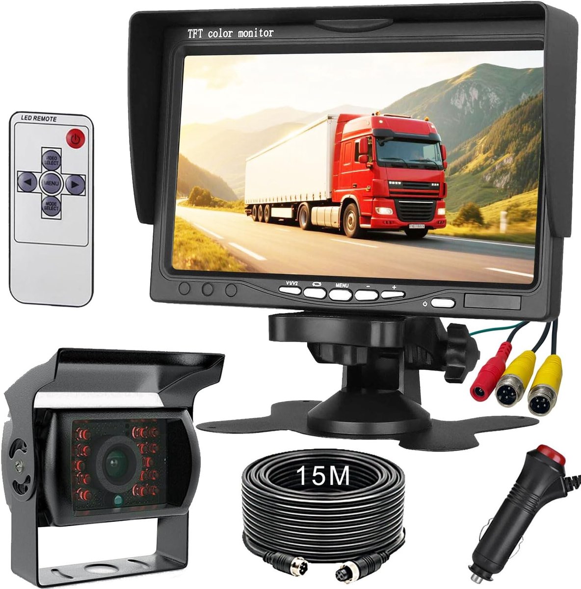 SnelShoppen - 4Pin HD Achteruit Camera Kit met IP68 Waterdicht Nachtzicht, 7 Inch LCD Scherm voor Vrachtwagens, Campers, Pickups, Aanhangwagens en Koe