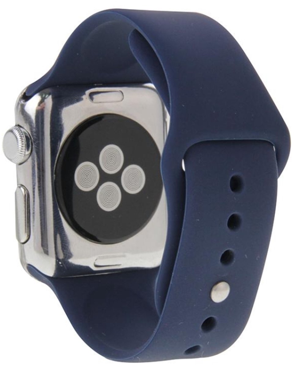 Voor Apple Watch Sport 42 mm hoogwaardige, langere rubberen sporthorlogeband met pin-and-puck-sluiting (donkerblauw)