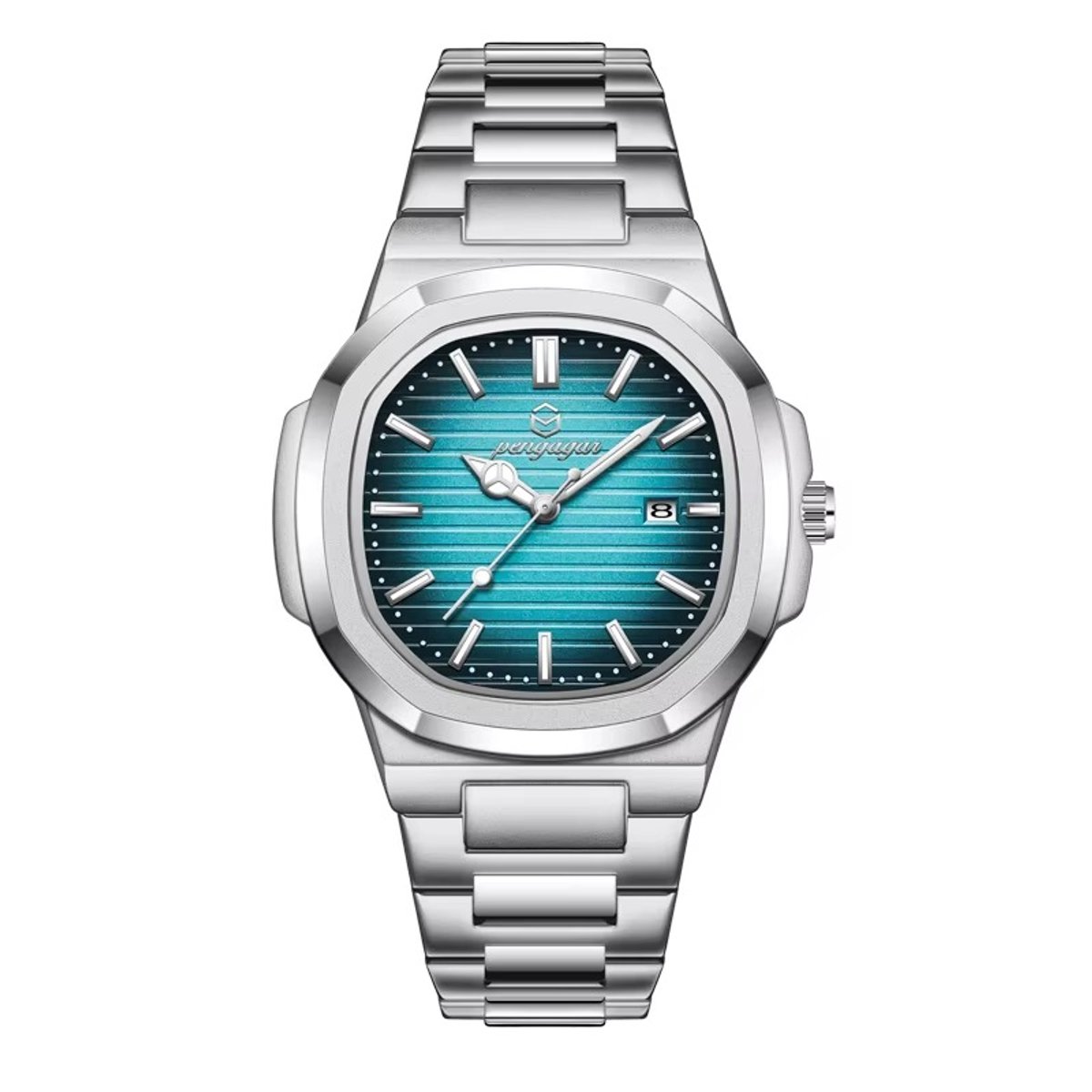 Herenhorloge Quartz - Luxe Design - Analoog Polshorloge - Met datum - Zilver kleur met Blauw Zwart wijzerplaat