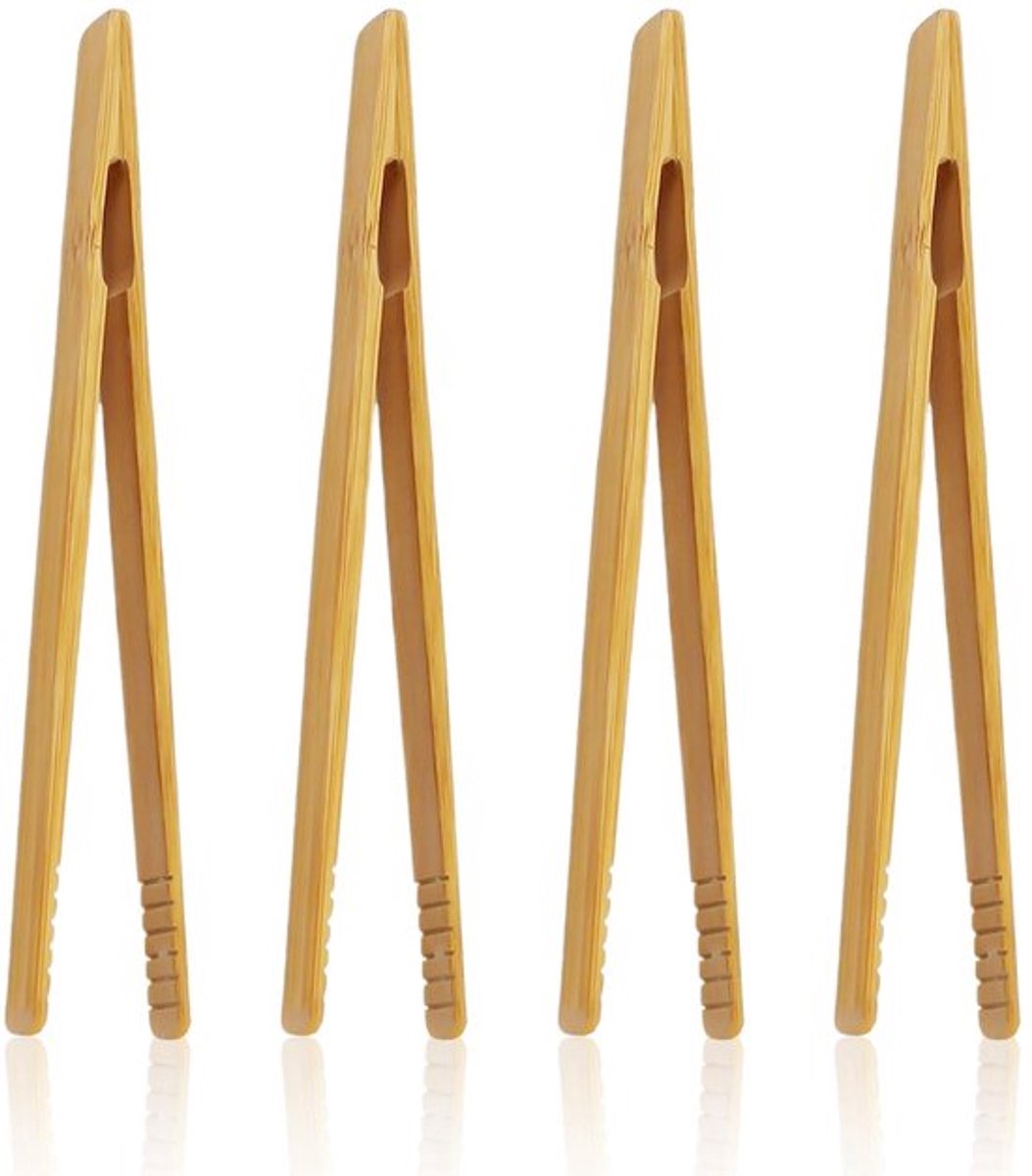 4 stuks bamboe tang, lange rechte tang, kookgerei, keukentang, broodrooster, voedsel bamboe tang, keukenhulpmiddelen voor het koken van toast