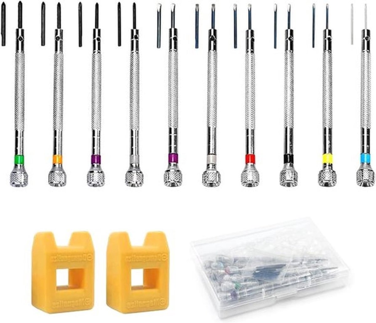 Schroevendraaierset voor horlogemakers met demagnetiseerder - precisie-horlogemakersgereedschap - horlogereparatieschroevendraaier 0,6 mm - 2,0 mm - brilschroevendraaierset - horloge-schroevendraaier 10