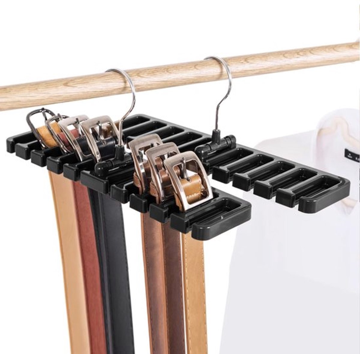 Belt Hanger voor Kledingkast, 2 Stuks Riemopslagrek Riemorganizer Stropdas en Riem Hanger voor Kledingkast Ruimtebesparende Hangende Houder Haak voor Riem, Stropdas, Sjaal (Zwart)
