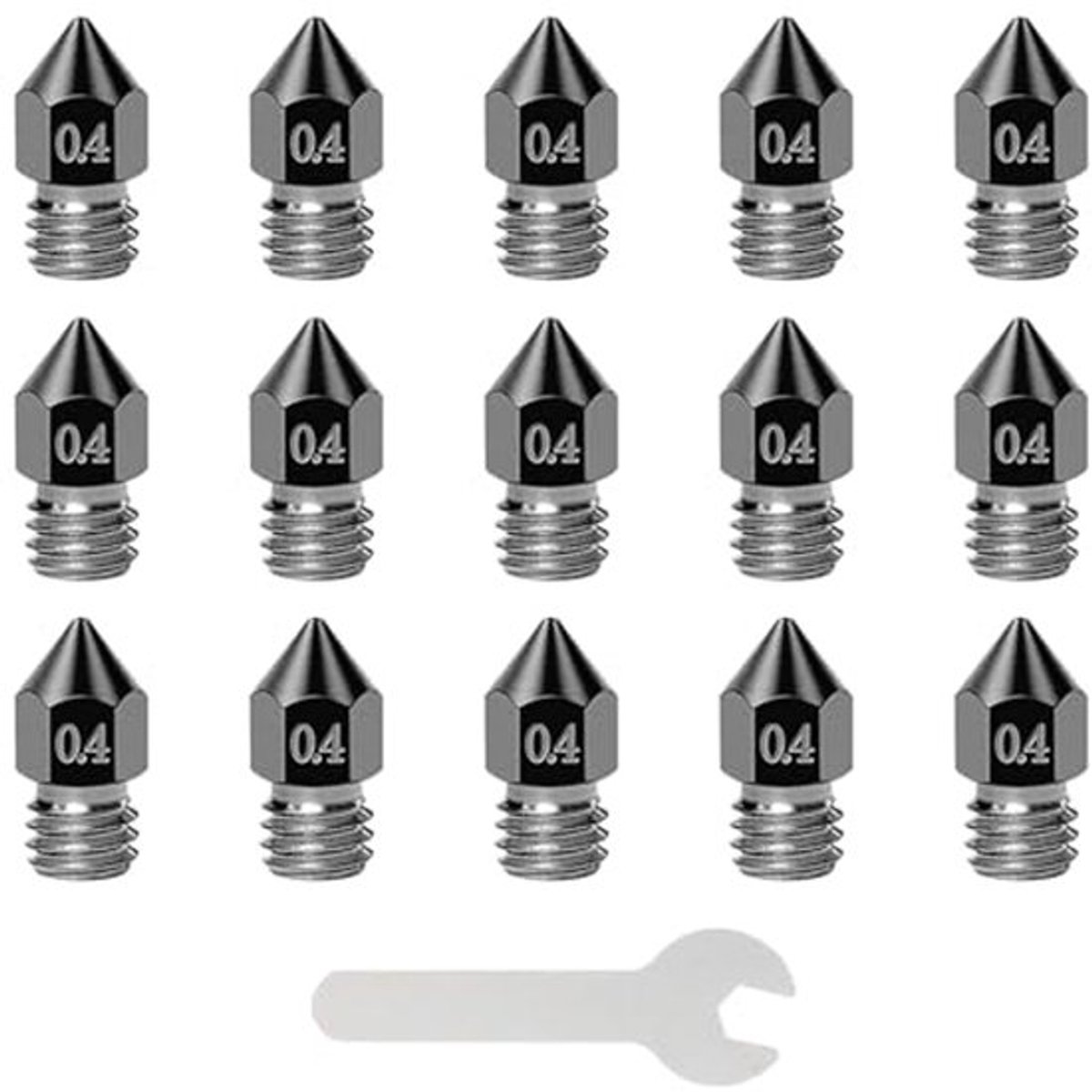 15 stuks MK8 3D Printer Nozzles, Hardened Steel Nozzles + Wrench, voor Creality Ender 3 FDM 3D Printers Extruder Nozzles