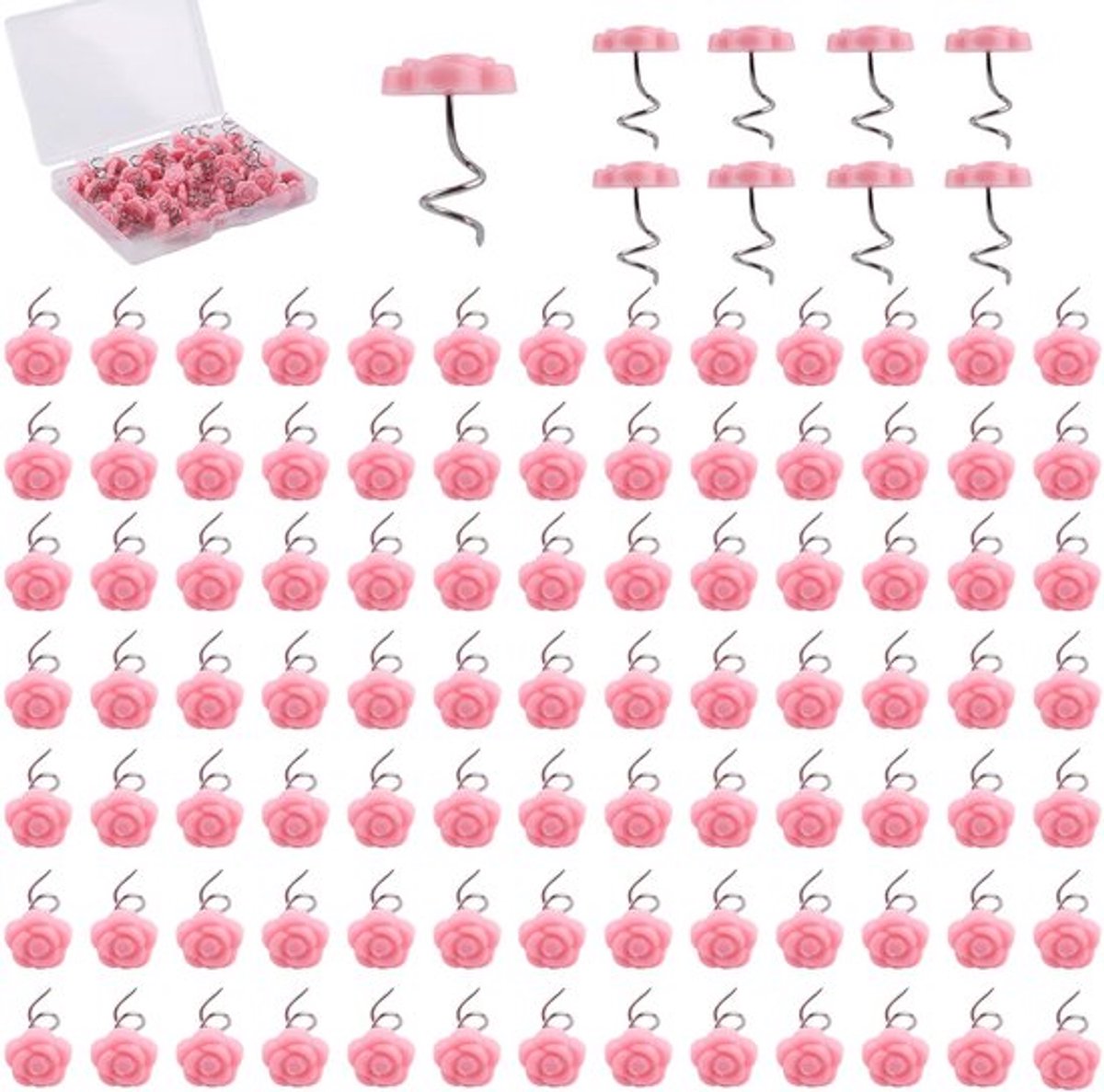 100 Stuks Bedrok Spelden, Sterke Meubelstof Spelden met Roze Bloem Spiralen voor het Fixeren van Hoezen, Bedrokken en Quilting Stoffen (Roze)