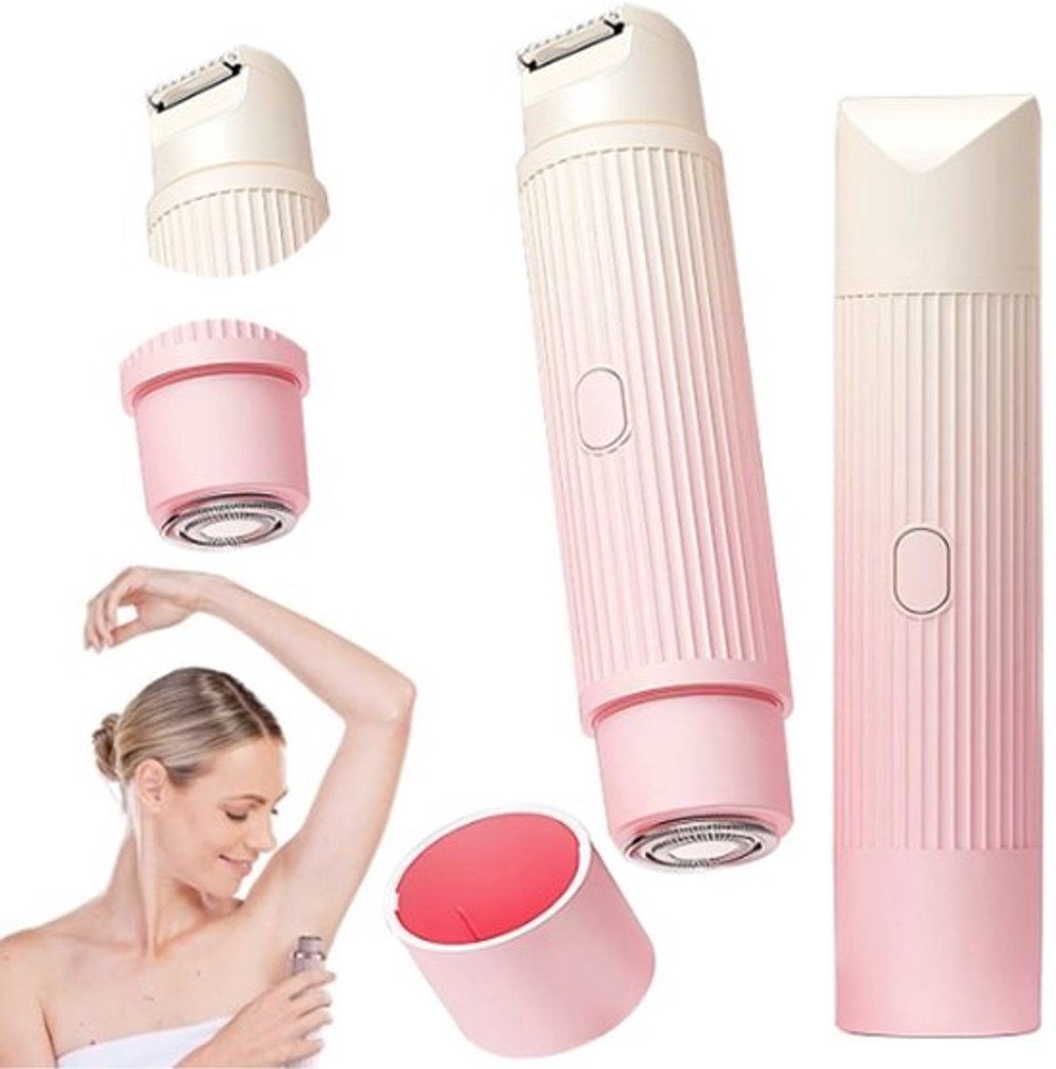 2 in 1 Ladyshave voor Vrouwen - Elektrisch Scheerapparaat - Bikinitrimmer Dames - Mini haarverwijderaar voor nat en droog haar nat en droog gebruik voor thuis - Gradiënt roze