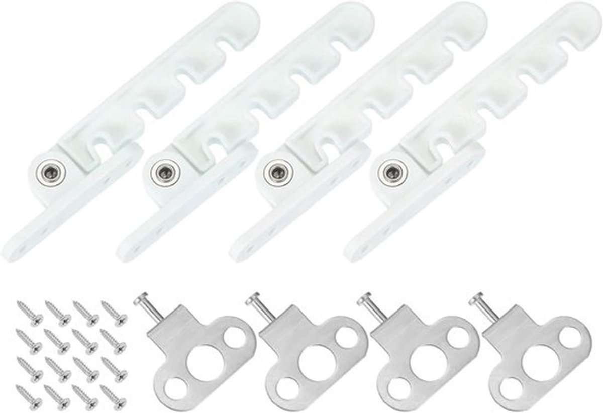 Raamvastzetter-raambegrenzer-Raambeveiliging-4 sets raamstoppers, grendels-raamveiligheidsstoppers-verstelbare draairaamstoppers- met 5 naar binnen draaiende sleuven-wit-23,5 x 13,5 x 5 cm