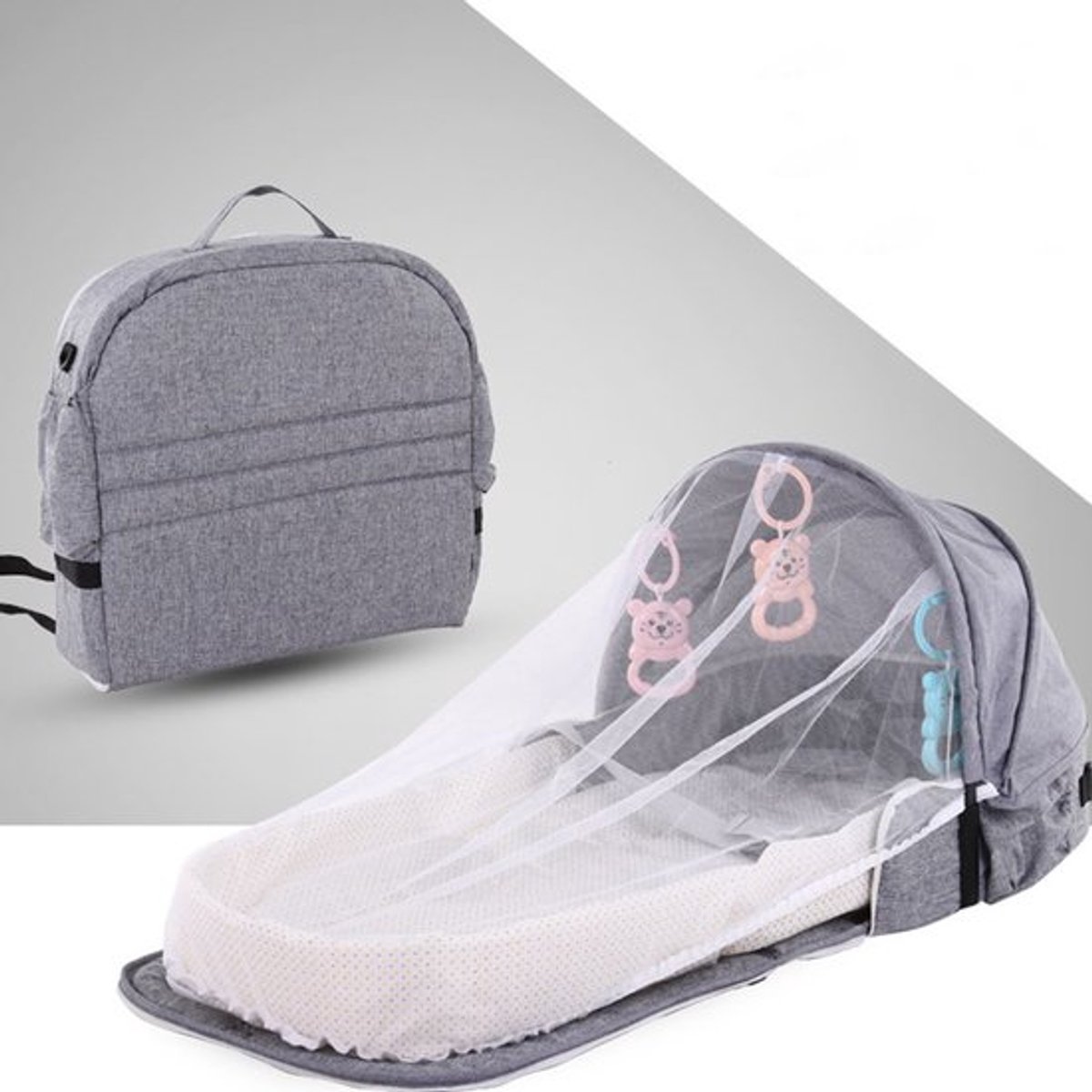 Baby-Reisbed - Multifunctioneel - Opvouwbaar - Inklapbaar - Met Muggennet - Lichtgewicht - Draagbaar - Reiswieg - Camping - Strand - Park - Babyuitrusting - Slaapplaats - Veilig - Compact - Rugzakdesign - Tub-In-Tub - Buitenshuis - Binnenhuis