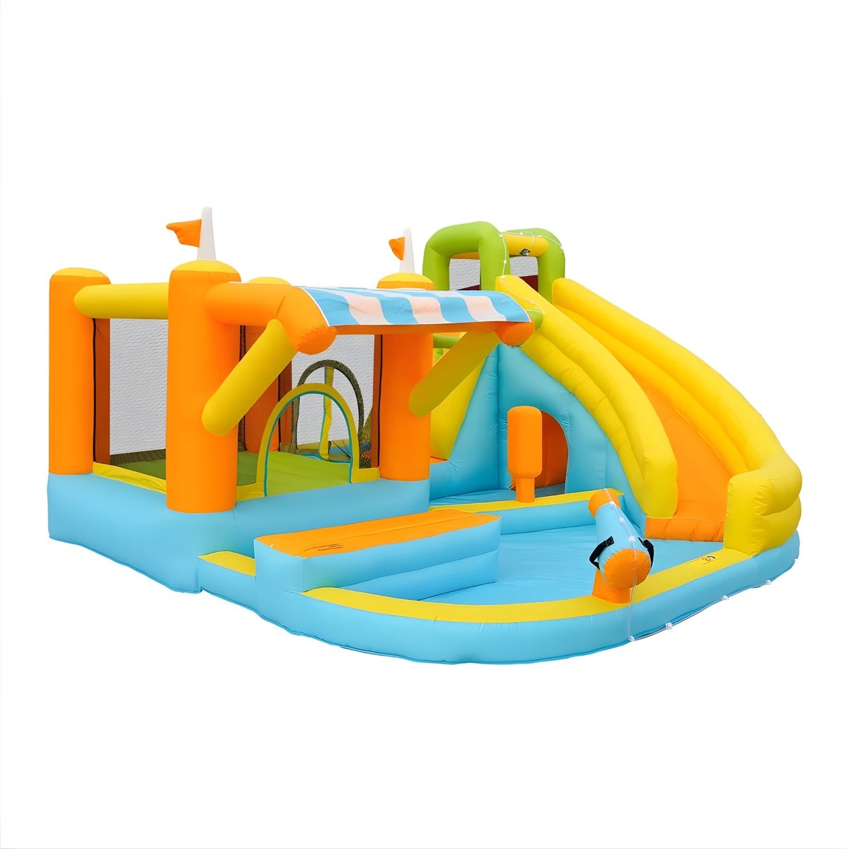 Opblaasbaar Waterpark - Met Glijbaan en Springkasteel - voor kinderen en buiten - Waterpretcentrum - Legergroen