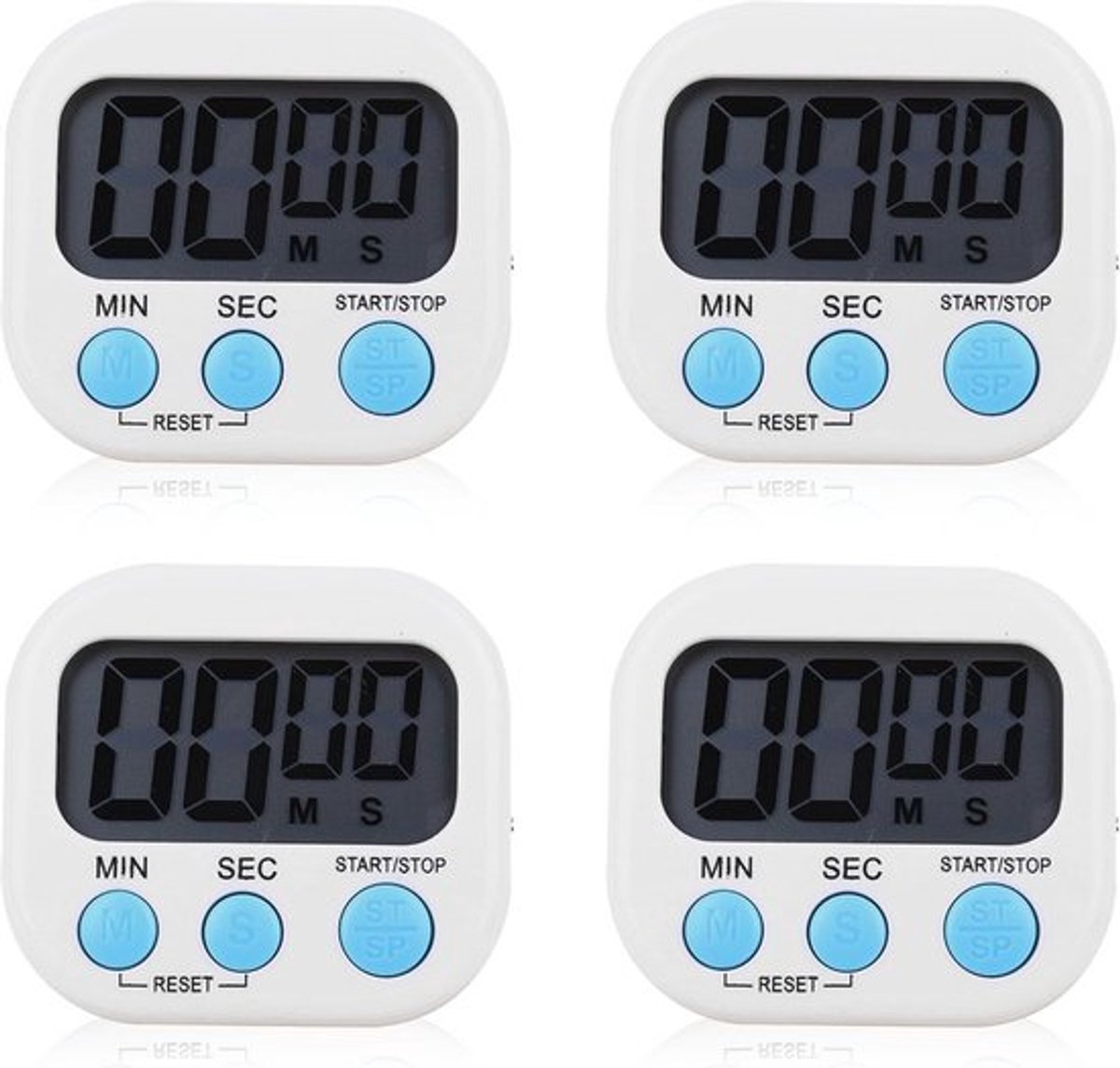 Digitale keukenwekker met magnetische achterkant en standaard - 4 stuks, lcd-scherm, luide wekker, timer voor bakken, keuken, studie, training, digitale kookwekker