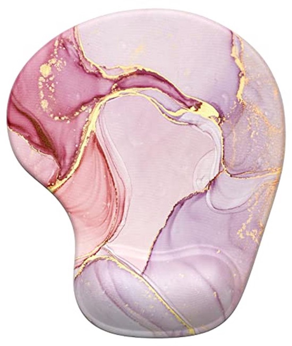 Ergonomische muismat met polssteun - Roze marmer met antislip basis en traagschuim