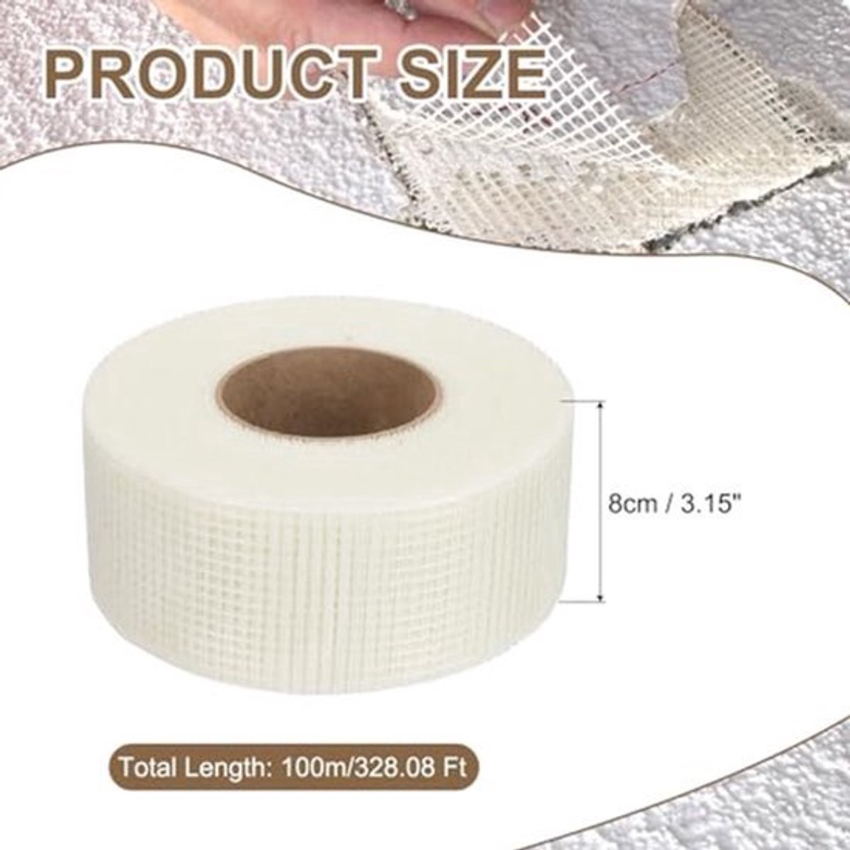 Drywall Reparatietape 7,5cm x 100m - Zelfklevend Glasvezel Met 6 Mesh Openingen - Wit