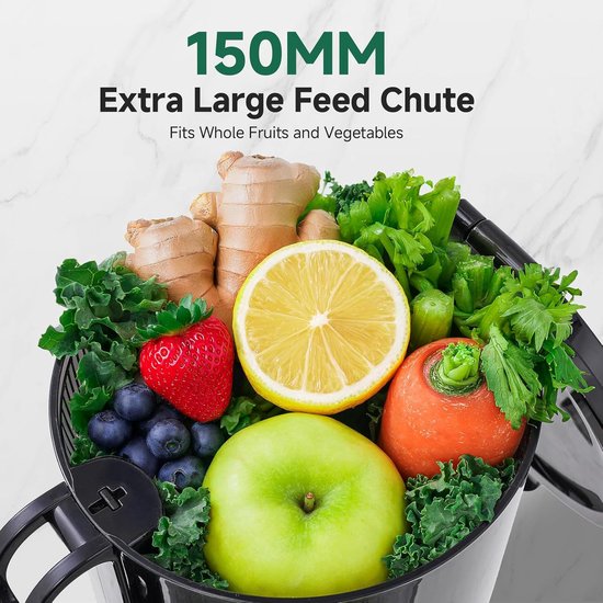 SnelShoppen - Slow Juicer 250W - Automatische Koudgeperste Sapcentrifuge met 150 mm XL Vulopening, 2 Liter Inhoud, Drievoudig Filter, Grijs voor Keuke van Snelshoppen — afbeelding 5