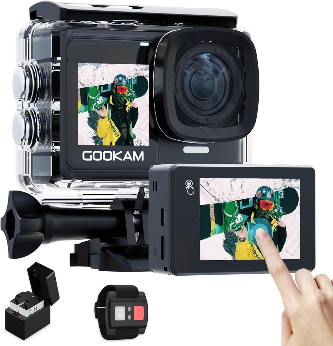 SnelShoppen - Action Cam 4K Dual Touchscreen Onderwatercamera 40M met Afstandsbediening, EIS Anti-shake, 170° Groothoek, WiFi, Draagbare Helmcamera me