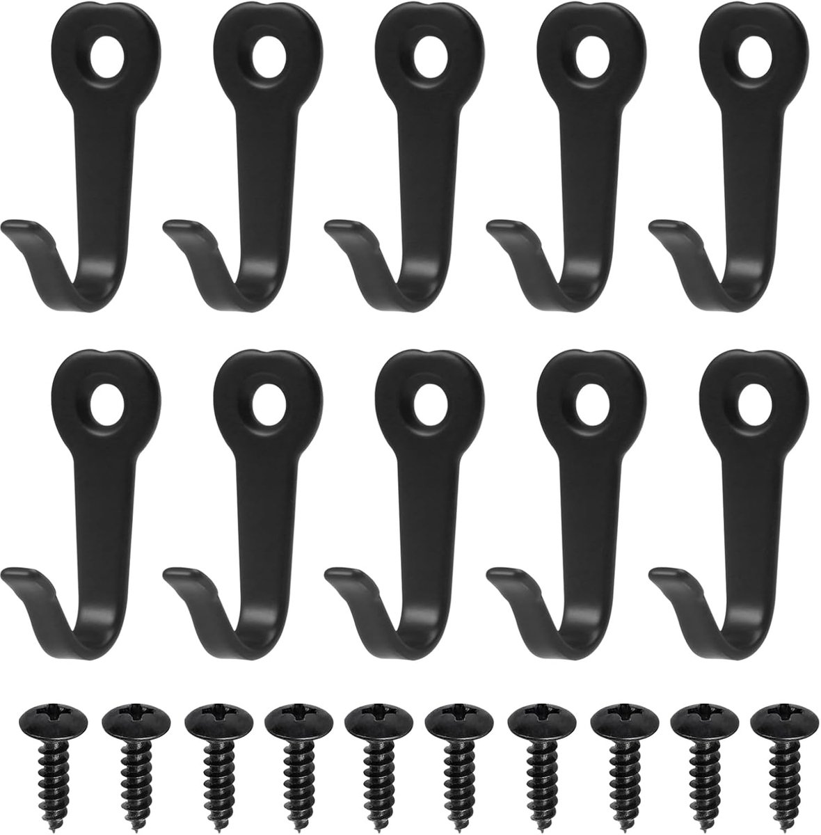 SnelShoppen - 10 Stuks Zwarte Sleutelhaken - IJzeren Kledinghaken - Ruimtebesparend voor Keuken, Badkamer, Kantoor - Rustieke Metalen Muurhaken met Sc