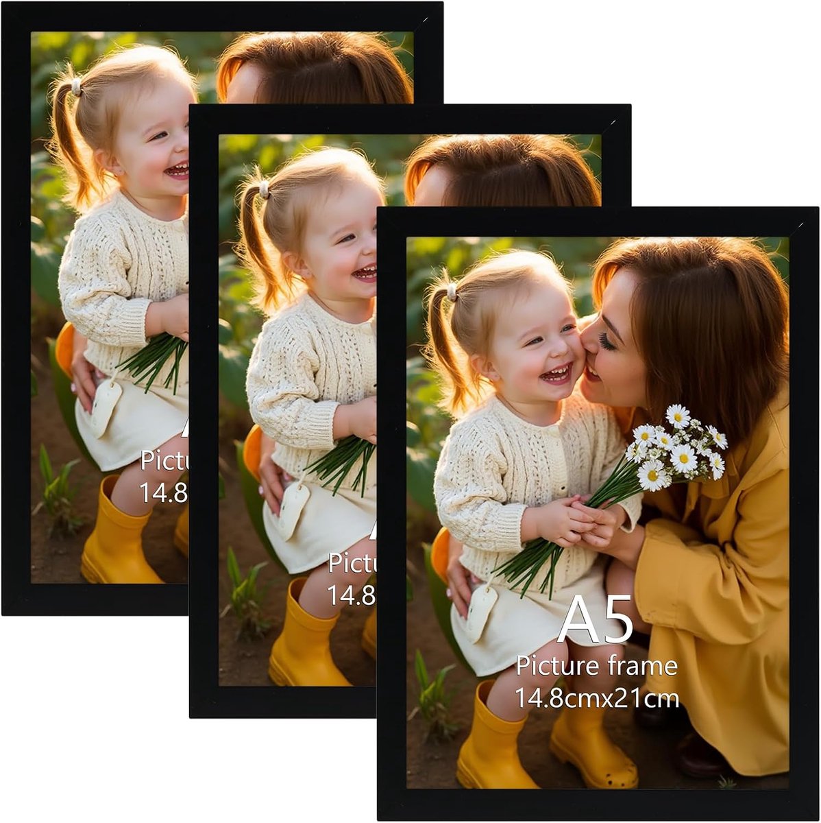 Set van 3 zwarte A5 fotolijsten voor muur en tafel - veelzijdig en duurzaam