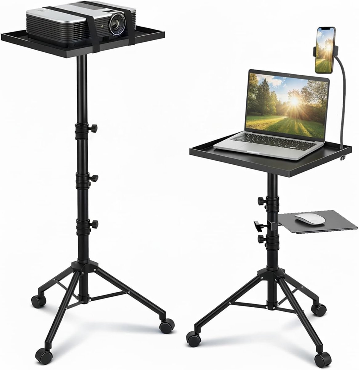SnelShoppen - Projectorstandaard 4-in-1 Muziekstandaard Draagbaar met Wielen, Hoogte Verstelbaar van 73 tot 149 cm, 180 Graden Draaiend, Ideaal voor F