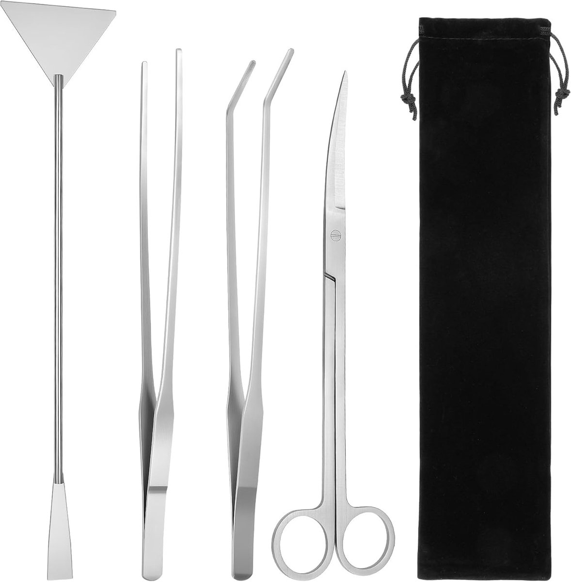 SnelShoppen - Flintronic 4-in-1 Aquariumgereedschapsset, Roestvrij Staal, Waterplanten Snoeiset, Tangen, Schaar, Voerklemmen voor Terrarium en Reptiel