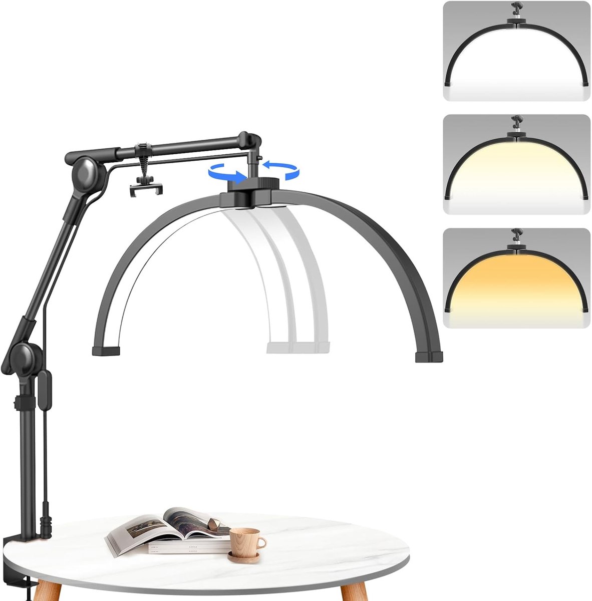 SnelShoppen - Led-wimperlamp 55 cm Halve Maanlamp met Telefoonstandaard 3000-6500 K voor Wimperverlenging, Make-up, Nagels, Gezichtsbehandeling en Tat