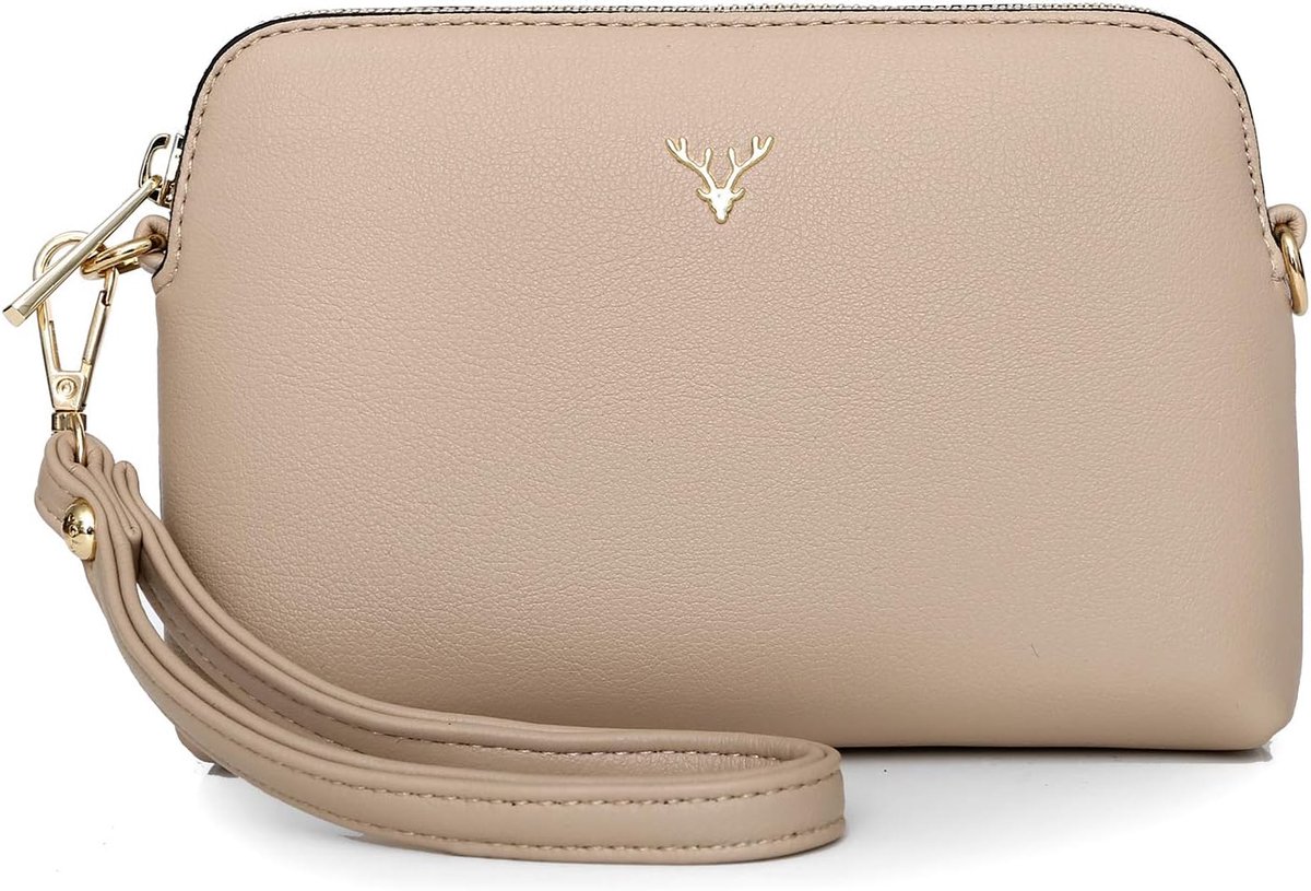 SnelShoppen - Elegante Dames Schoudertas PU-leer, Verstelbare Riem & Polsband, Kleine Handtas voor Werk, Reizen, Winkelen in Beige/Zwart/Groen