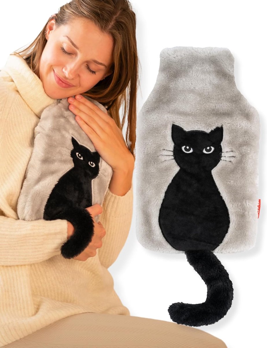 SnelShoppen - Warmwaterkruik Zachte Kruik voor Kinderen - Kat Met Staart - Perfect voor Winter, Feestjes, en Camping - Comfort en Gezelligheid