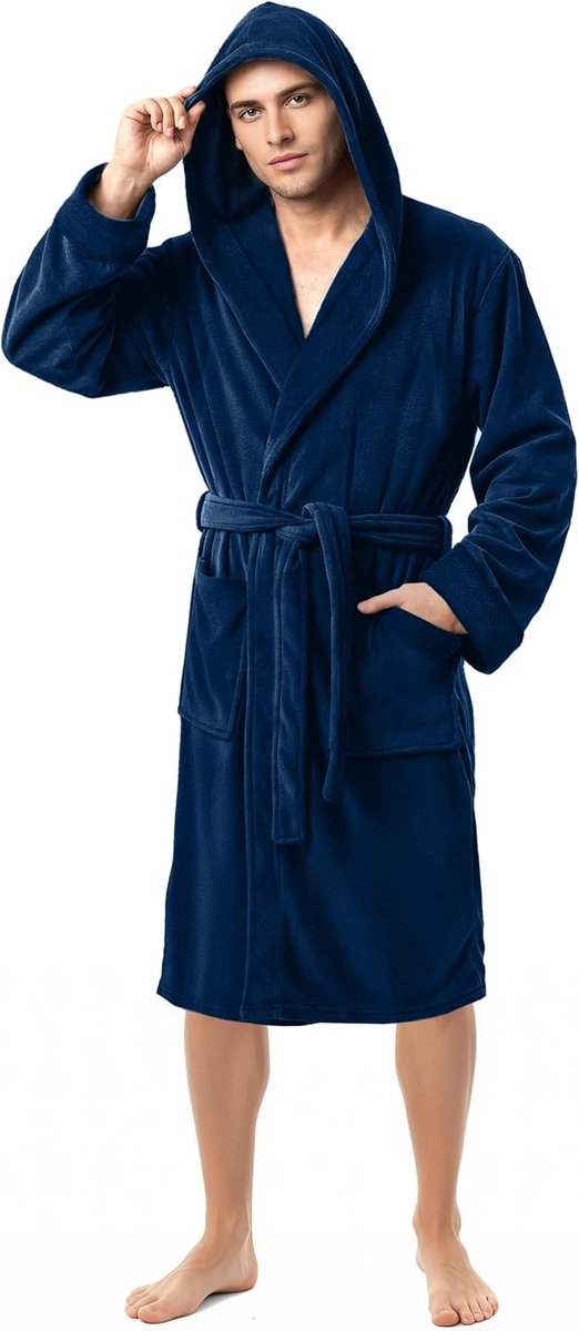 SnelShoppen - Luxe Heren Kamerjas met Capuchon | Superzachte Fleece Badjas | Gezellige Loungewear en Nachtkleding | Comfortabele Badjas voor Thuis en