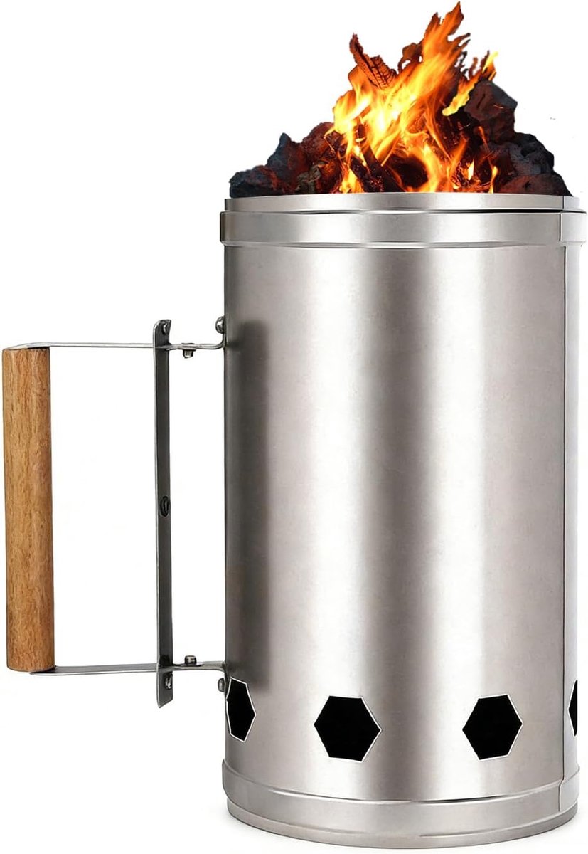 SnelShoppen - Houtskool Aanmaakhaard 27x17cm - RVS Grillkolen Aansteker met Handgreep - Perfect voor Tuin BBQ, Patio Grill, Barbecue, Camping
