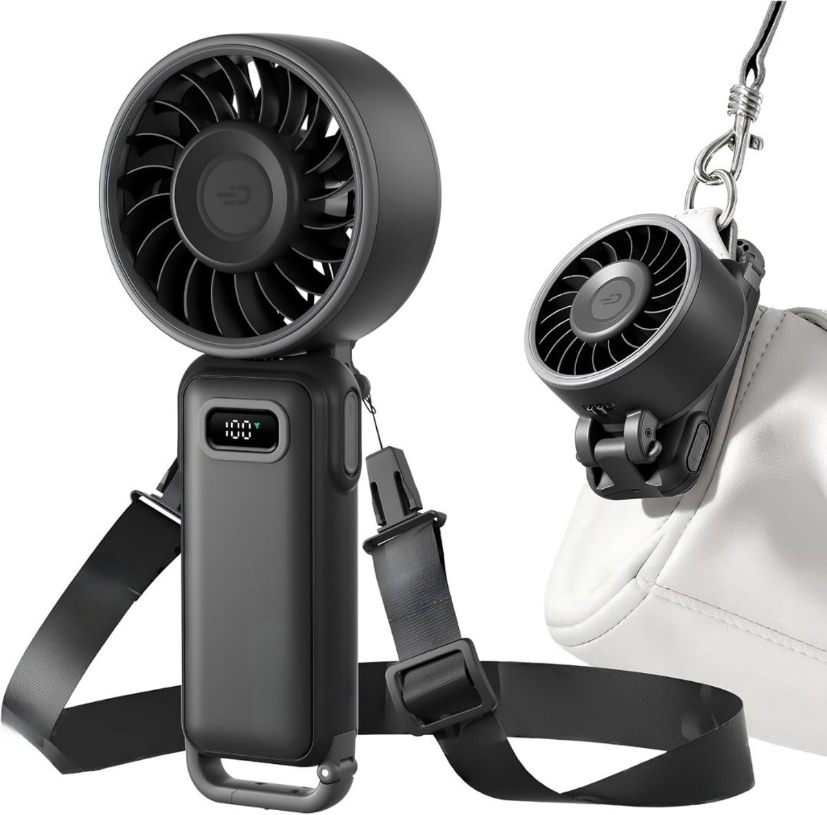 JCP® Handwaaier - Oplaadbare Miniventilator - Kleine Zakventilator - Zwart - 4cm x 8cm x 19cm