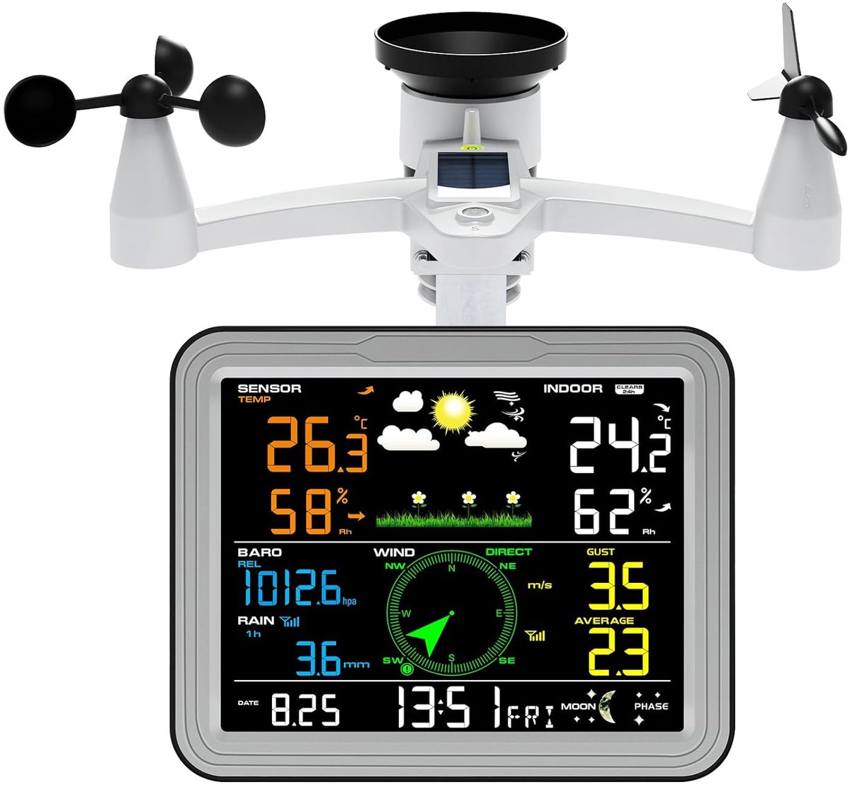 SnelShoppen - Professioneel 7-in-1 Weerstation met Buitensensor, Regenmeter, Windmeter, Thermometer, Hygrometer, Luchtdruk, Weersvoorspelling en Alarm