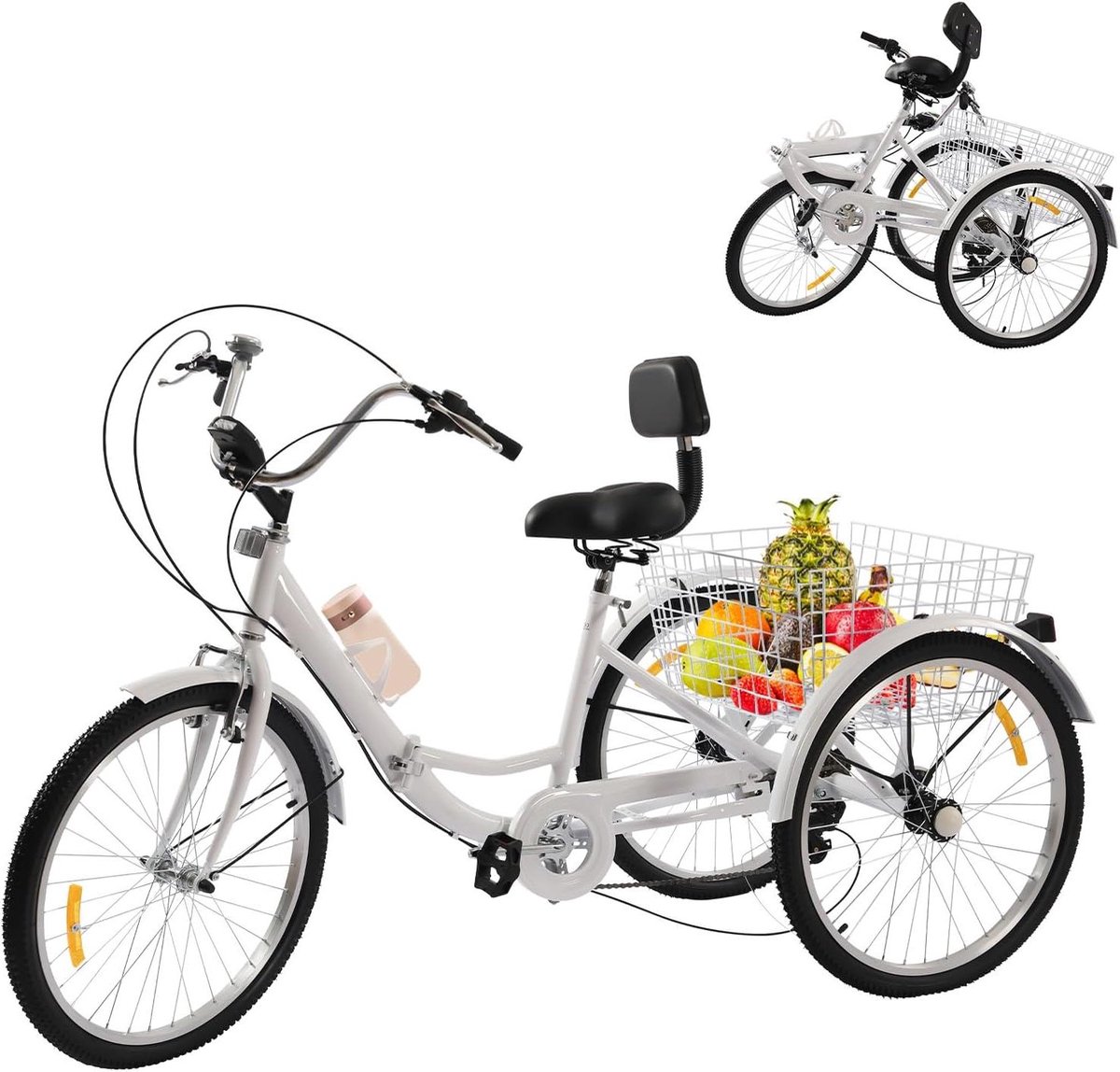 Driewieler Volwassenen - Comfortabele Fiets - Veilig Transport - Inklapbaar Frame - 24 Inch Wiel - Wit