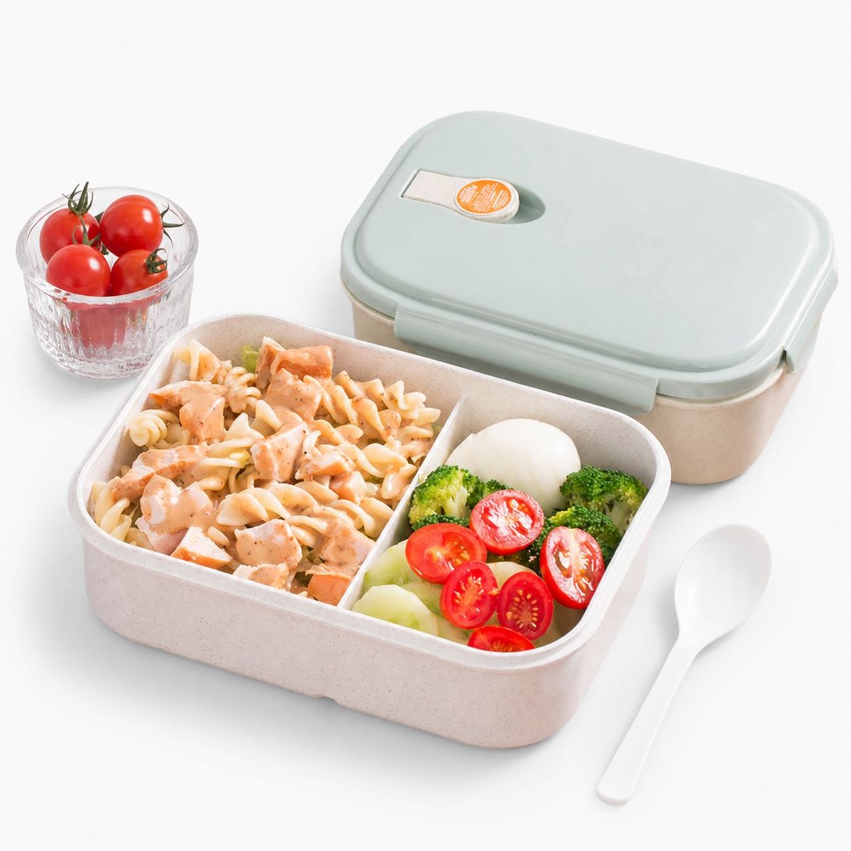 VHV - Broodtrommel - Lunchbox - Lunchbox met 2 Vakken - 1150ml - Duurzame Tarwestro Lunchbox - BPA-vrij & Milieuvriendelijk - Lekvrije Broodtrommel voor Kantoor & School - 21x15.2x6.8 cm