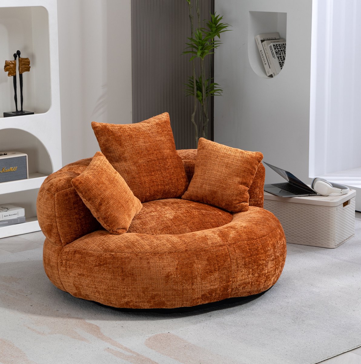 MODENUIT Zitzak 108 x 108 x 52 cm - Hoge Rugleuning Met 3 Kussens - Voor Binnen En Buiten - Chenille - Oranje