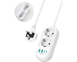 Thijox - LENCENT Reisadapter UK 6-in-1, Stekkeradapter Engeland met 1,2m Kabel, 2 USB A & 2 USB C (3A), Type G voor Londen, Ierland, Dubai, Malta