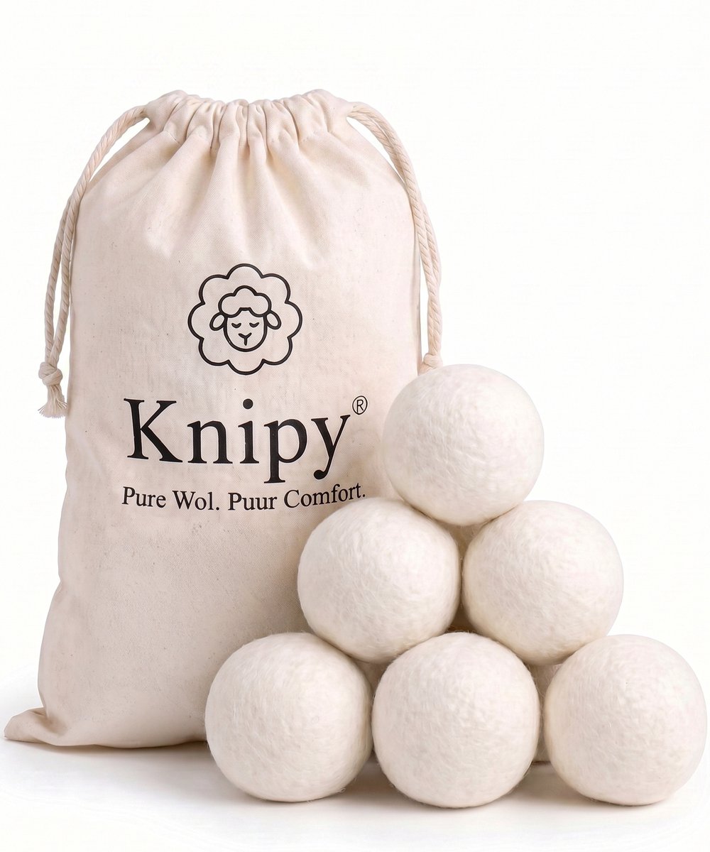 Drogerballen - 6 XL Wasbollen - 100% Nieuw-Zeelandse Schapenwol - 7 cm - Inclusief E-book & Opbergzakje