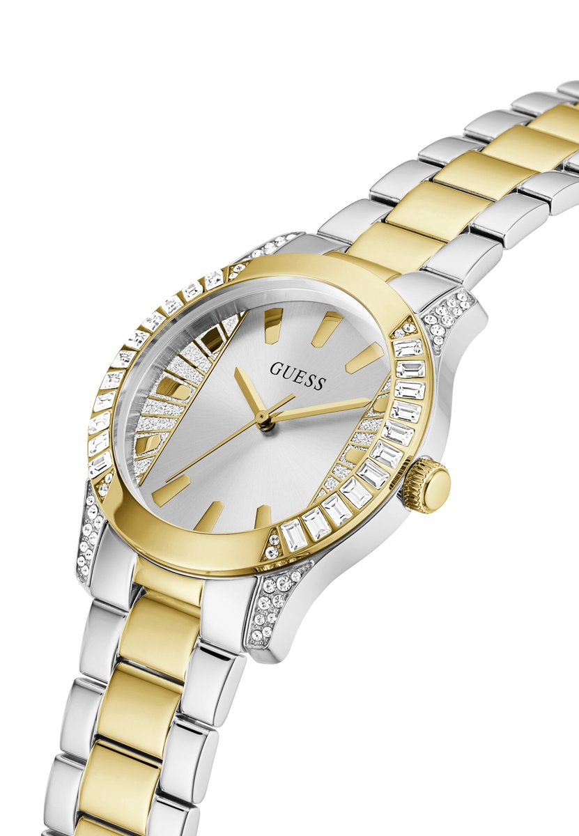 Guess Midnight Analoge Quartzhorloge Zilverkleurig Kast Gemaakt Van 100% Roestvrij Staal En Een Armband Van 100% Roestvrij Staal 39 GW0305L4