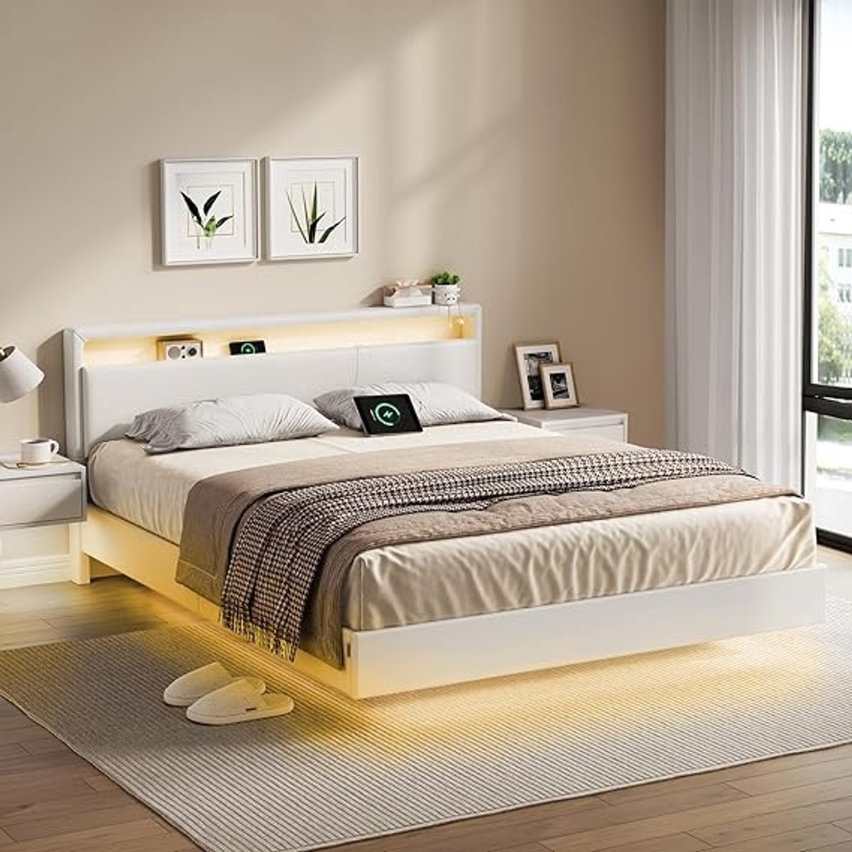 Luxe Zwevend LED Bedframe 160x200 - 160x200 cm - Wit - Novihome