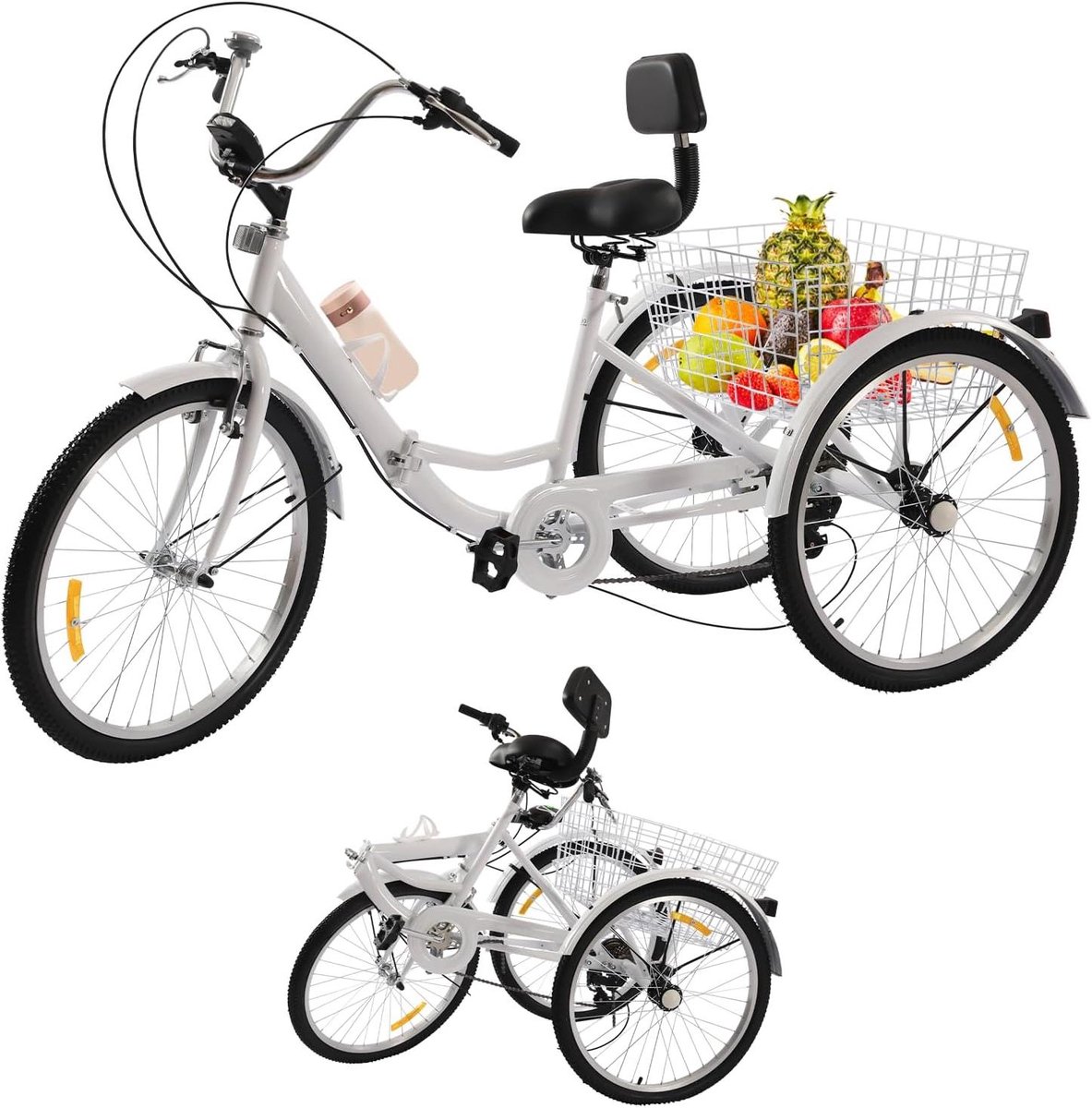 Driewieler Volwassenen - Driewiel fiets - Boodschappen doen - 7 Versnellingen - 24 Inch - Wit