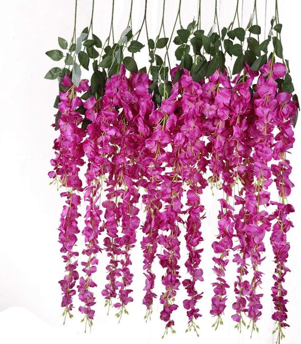SnelShoppen - 6 Stuks Kunstbloemen Blauweregen Slinger - 3,6 Voet - Zijde Bloemen - Roze Rood - Perfect voor Bruiloft, Thuis, Tuin & Feestdecoratie