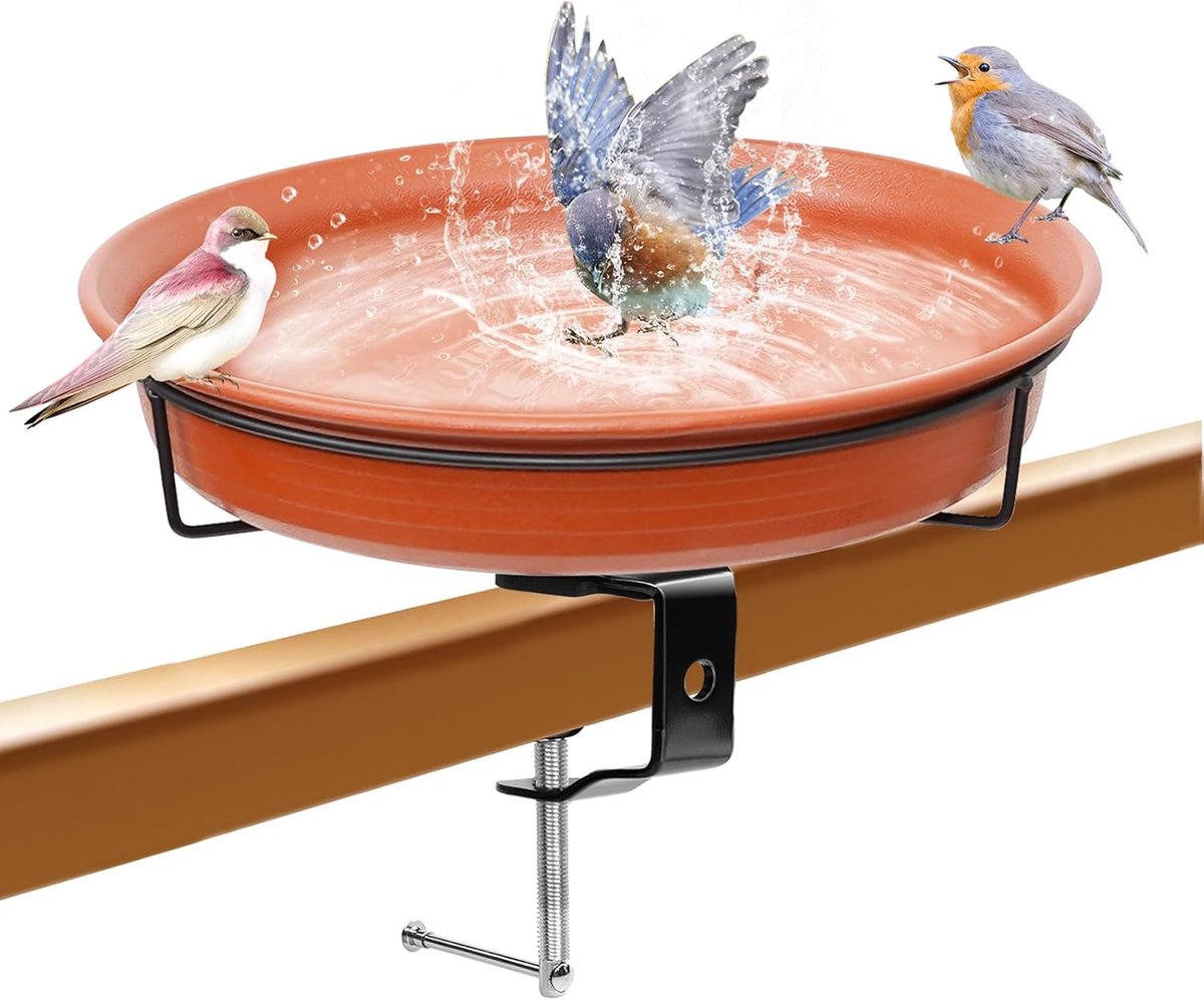 SnelShoppen - Vogelbad voor Balkonleuning, Modern Hangend Vogelbad, Vorstbestendig, Winterbestendig, Bruin, Groot voor Tuin en Balkon