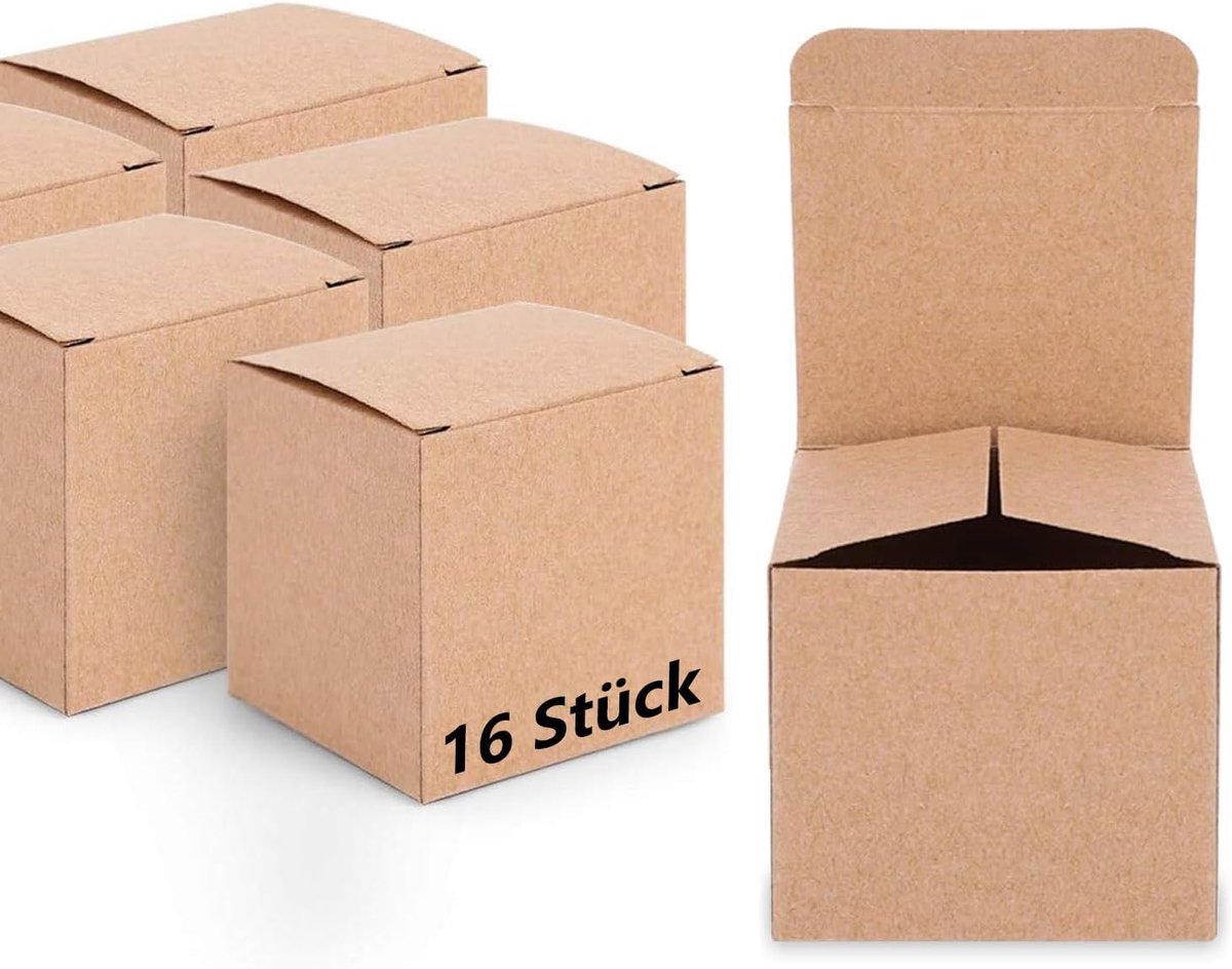 SnelShoppen - 16 Bruine Geschenkdozen Kraftpapier 10x10x10 cm - Kleine Kartonnen Dozen met Deksel - Vierkante Geschenkdozen voor Bruiloft, Verjaardag,