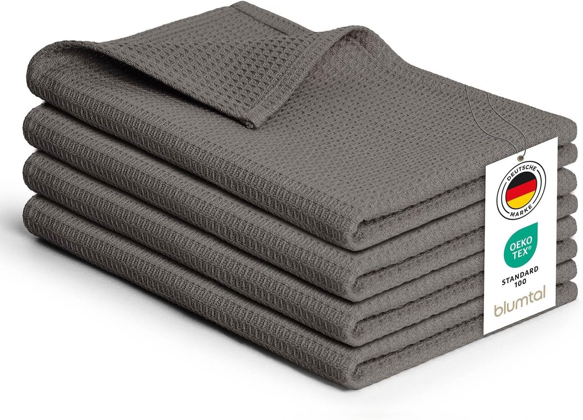 SnelShoppen - Keukendoeken Set van 4 - 50x70 cm - 100% Katoen - Wasbaar op 60°C - Grijs - Ideaal voor Keuken, Huishoudelijk Gebruik, Feestjes en Meer