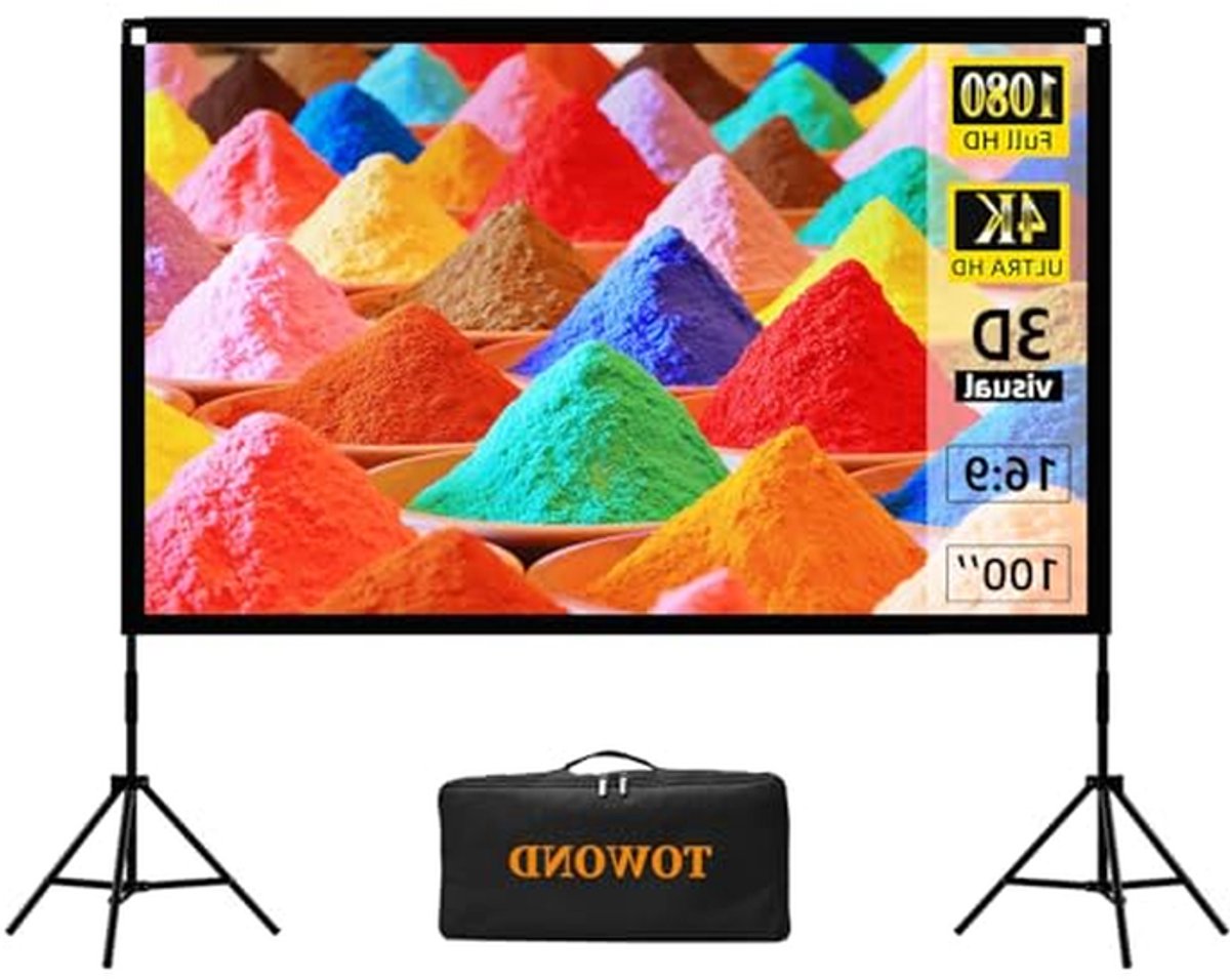 Projectiescherm met standaard - Draagbaar filmscherm - Buitenfilms kijken - Kreukvrij polyester materiaal - 100 inch - Wit